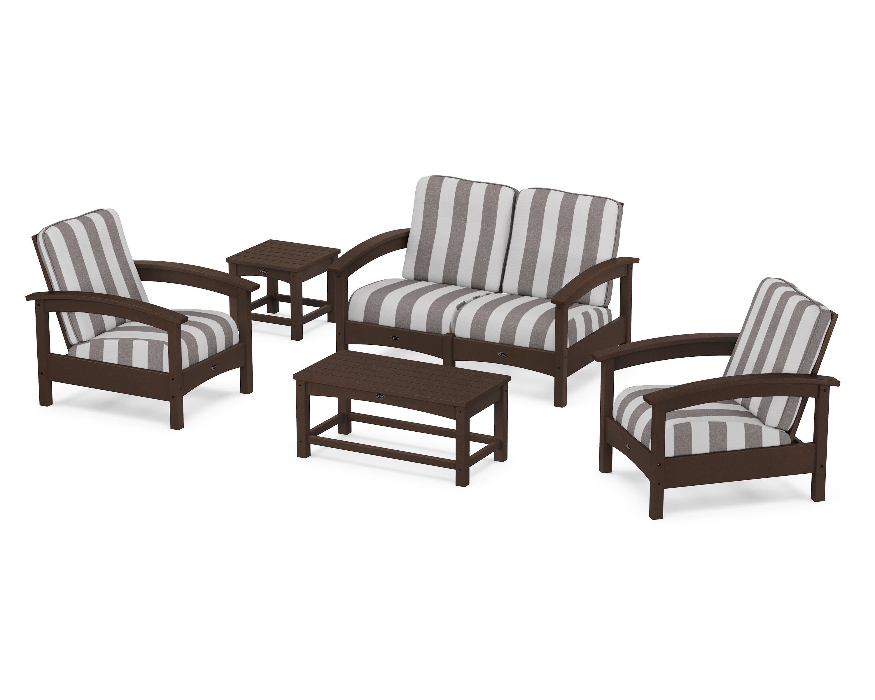 Rockport Club 6-Piece Deep Seating Conversation Set in Vintage Lantern / Cabana Stripe Grey Mist