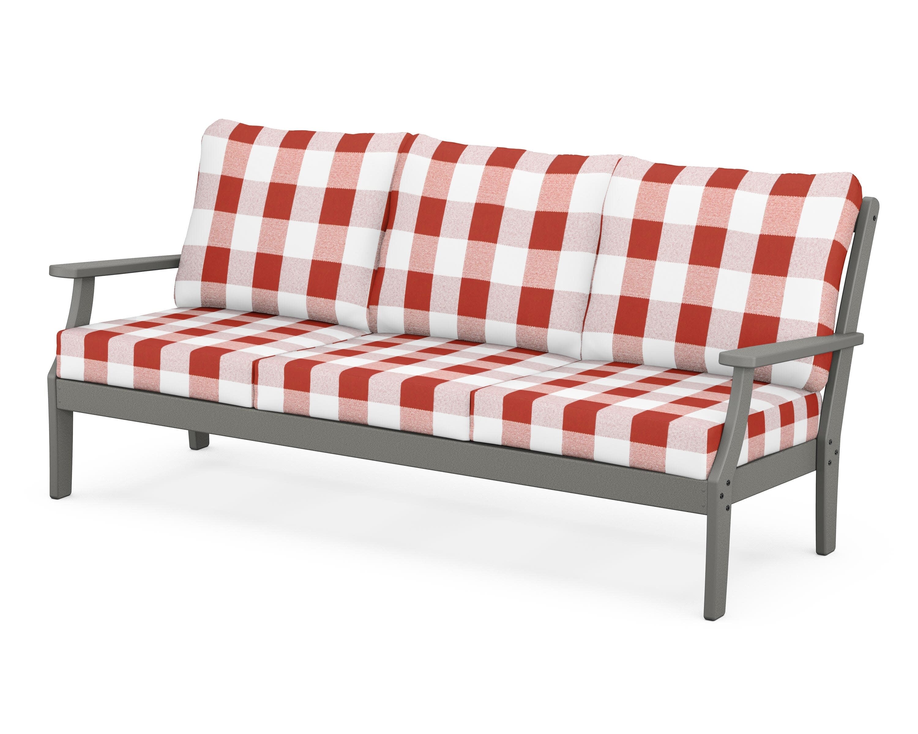 Yacht Club Deep Seating Sofa in Stepping Stone / Buffalo Plaid Crimson