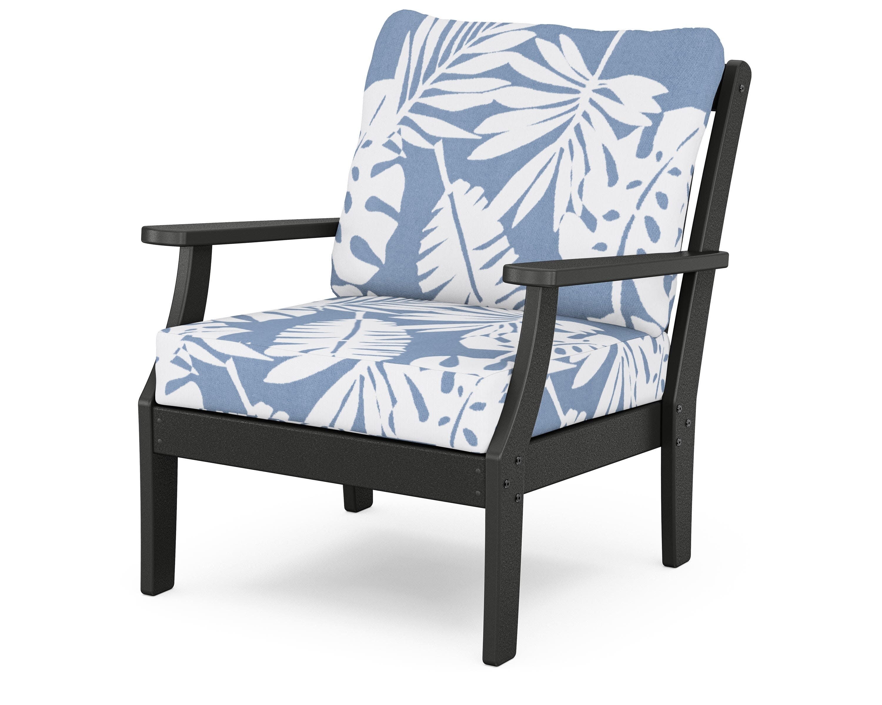 Yacht Club Deep Seating Chair in Charcoal Black / Leaf Sky Blue