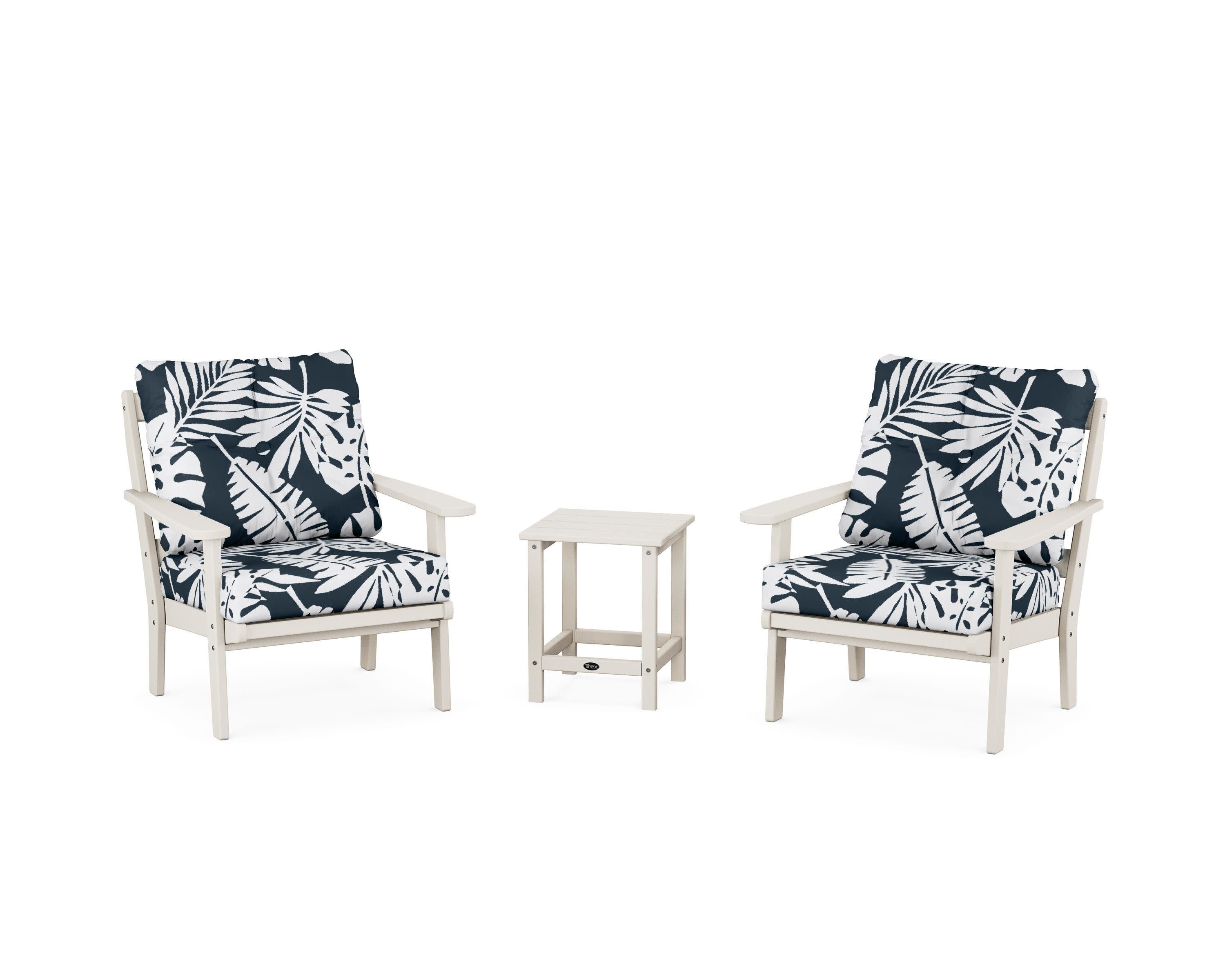 Cape Cod 3-Piece Deep Seating Set in Sand Castle / Leaf Marine Indigo