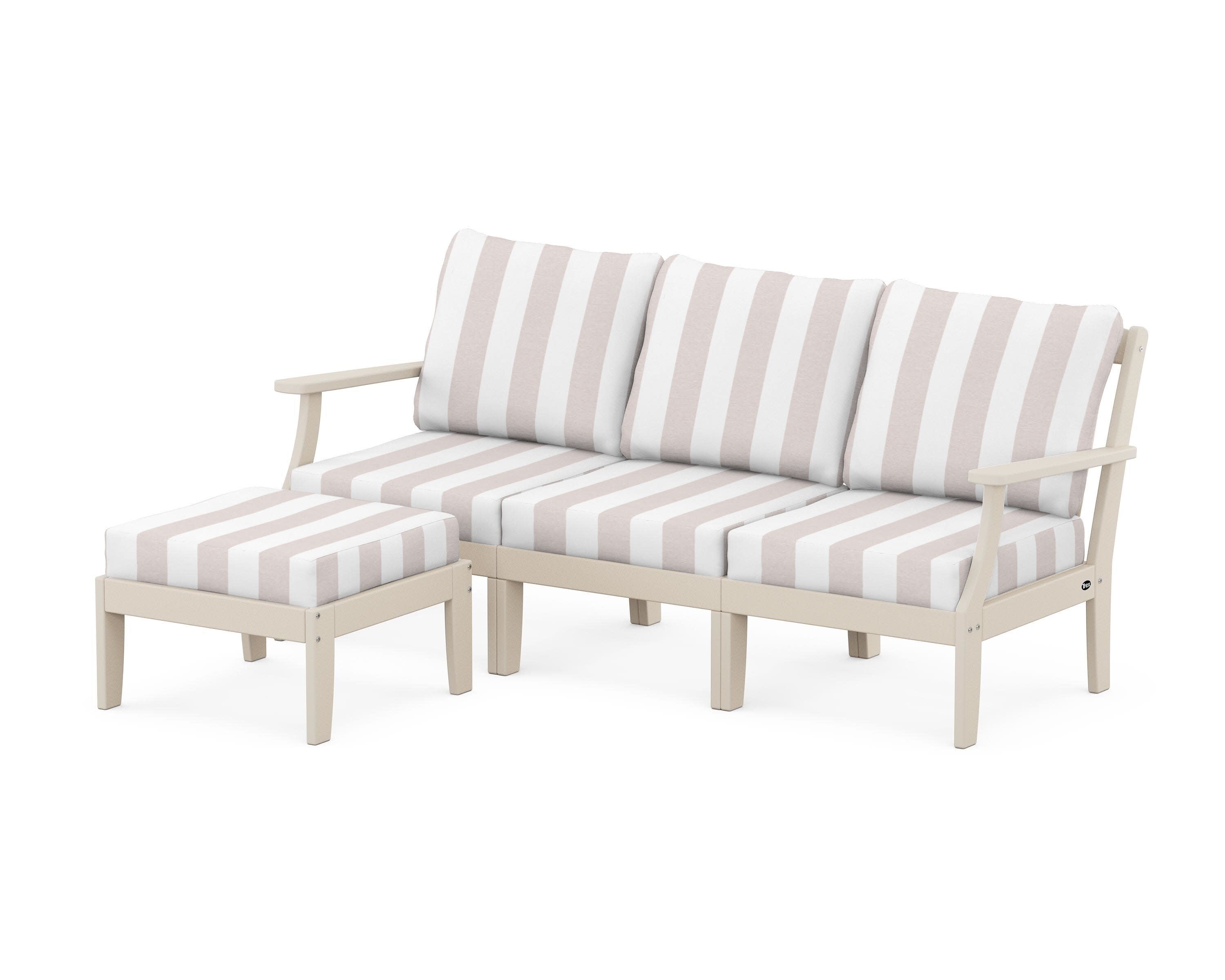 Yacht Club Modular 4-Piece Deep Seating Set with Ottoman in Sand Castle / Cabana Stripe Dune Burlap