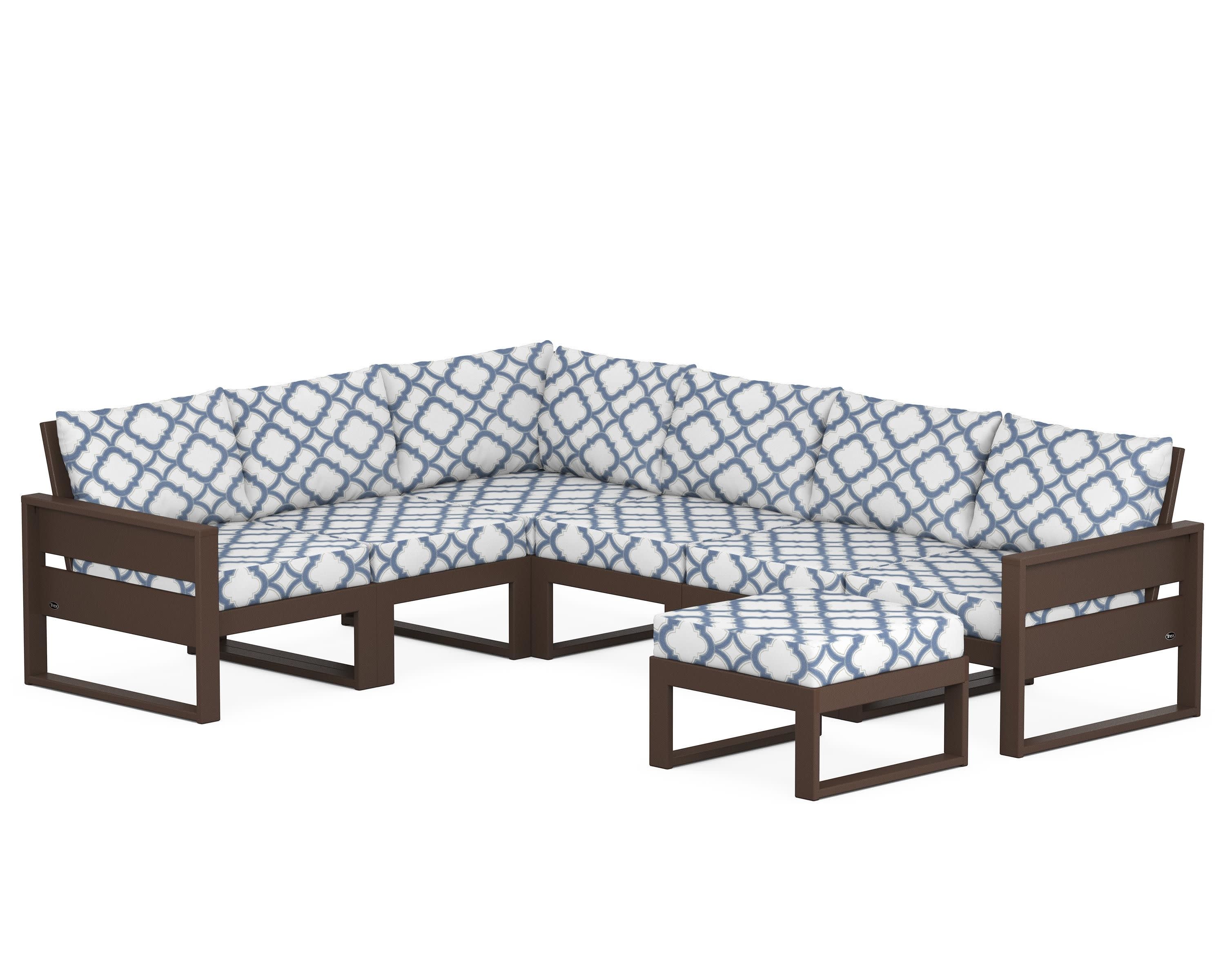 Eastport 6-Piece Sectional with Ottoman in Vintage Lantern / Trellis Sky Blue
