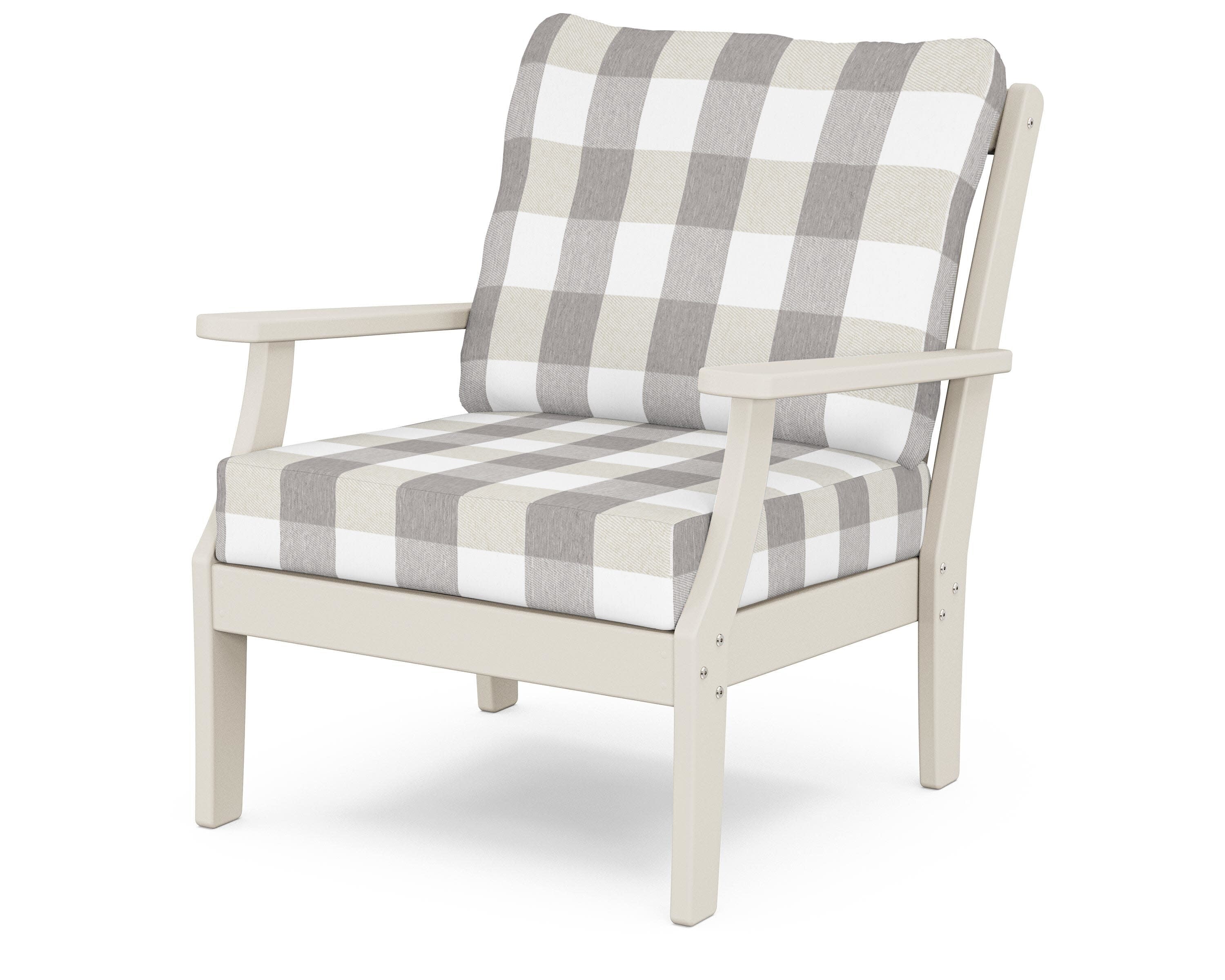 Yacht Club Deep Seating Chair in Sand Castle / Buffalo Plaid Grey Mist