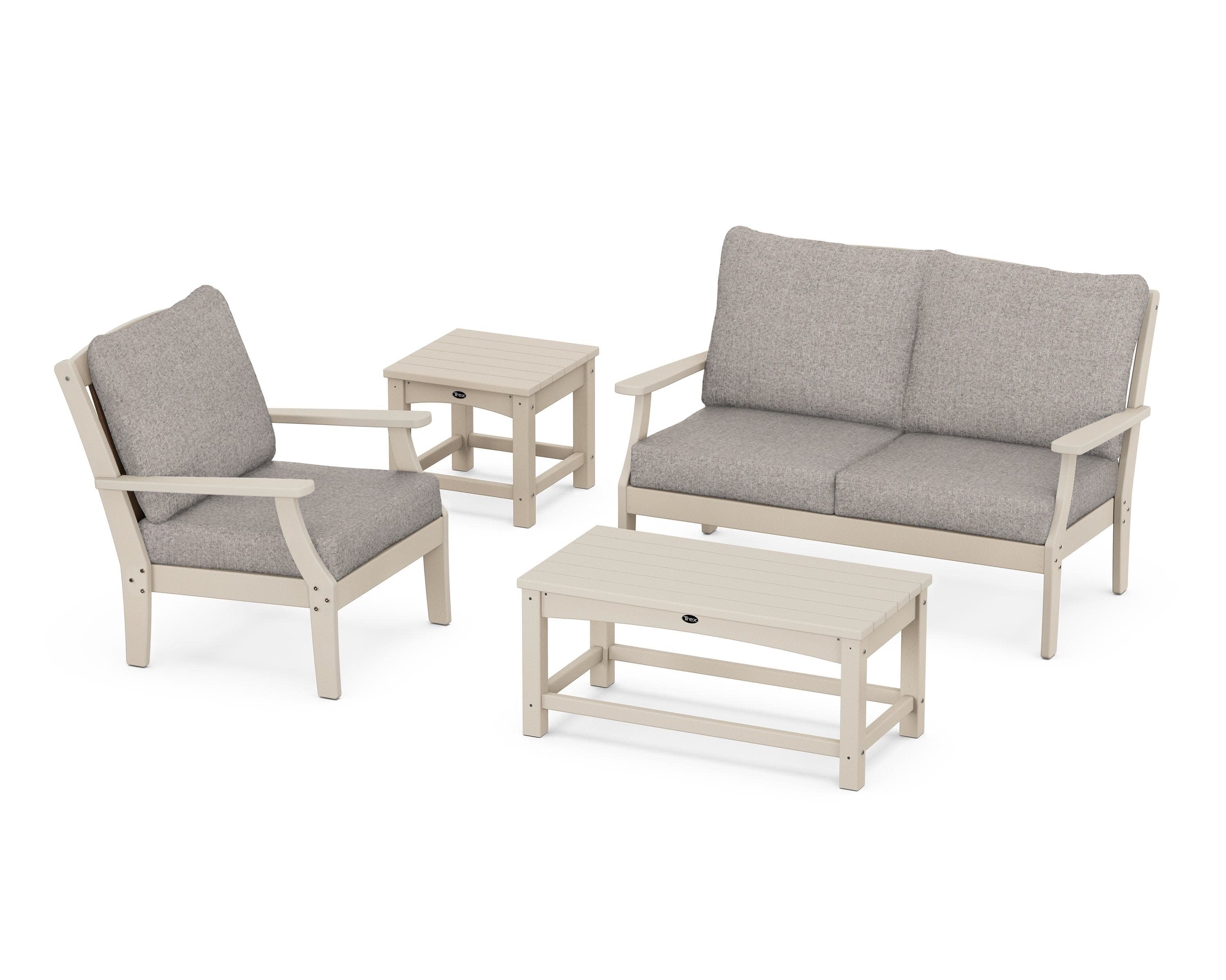 Yacht Club 4-Piece Deep Seating Set in Sand Castle / Weathered Tweed