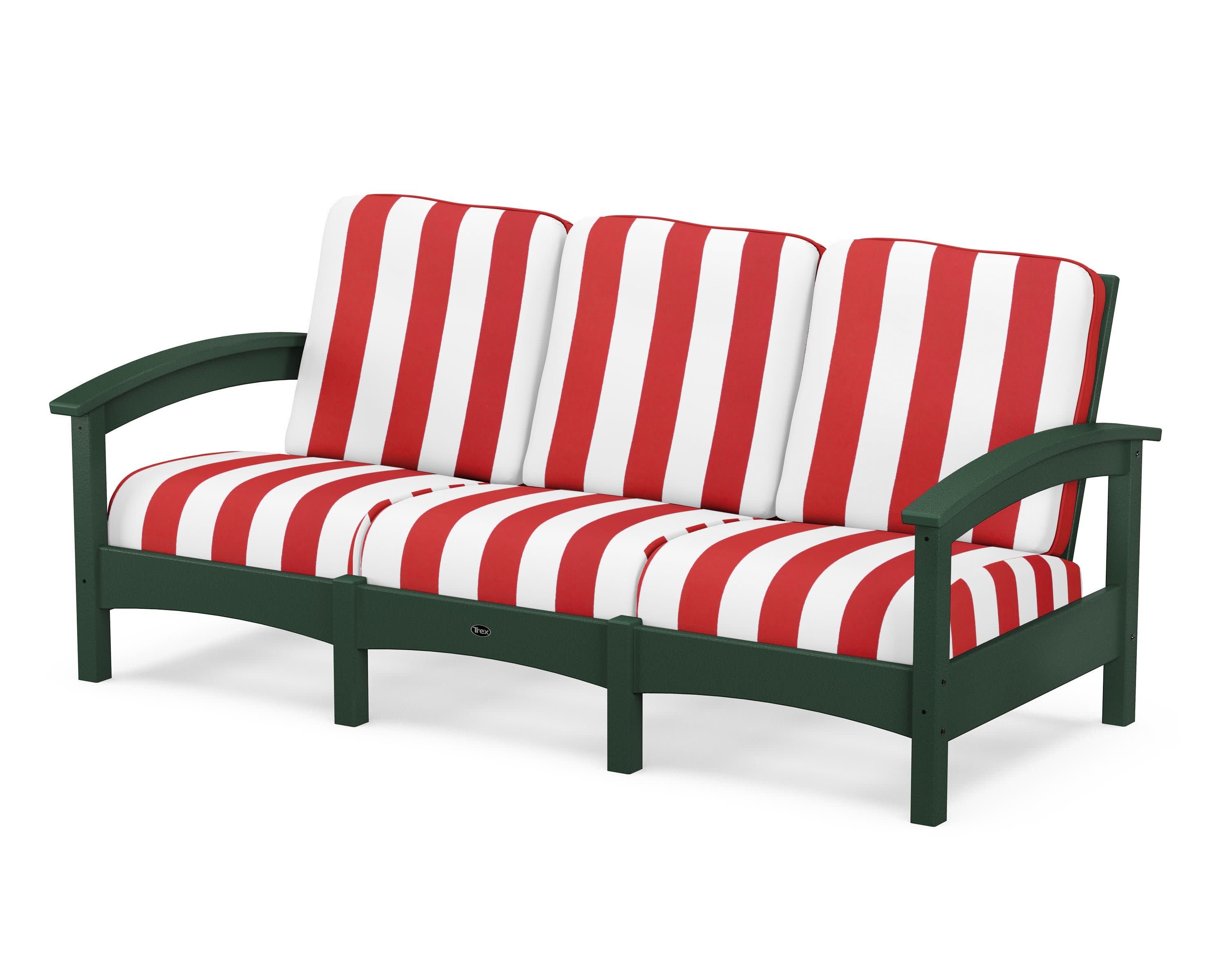 Rockport Club Sofa in Rainforest Canopy / Cabana Stripe Crimson