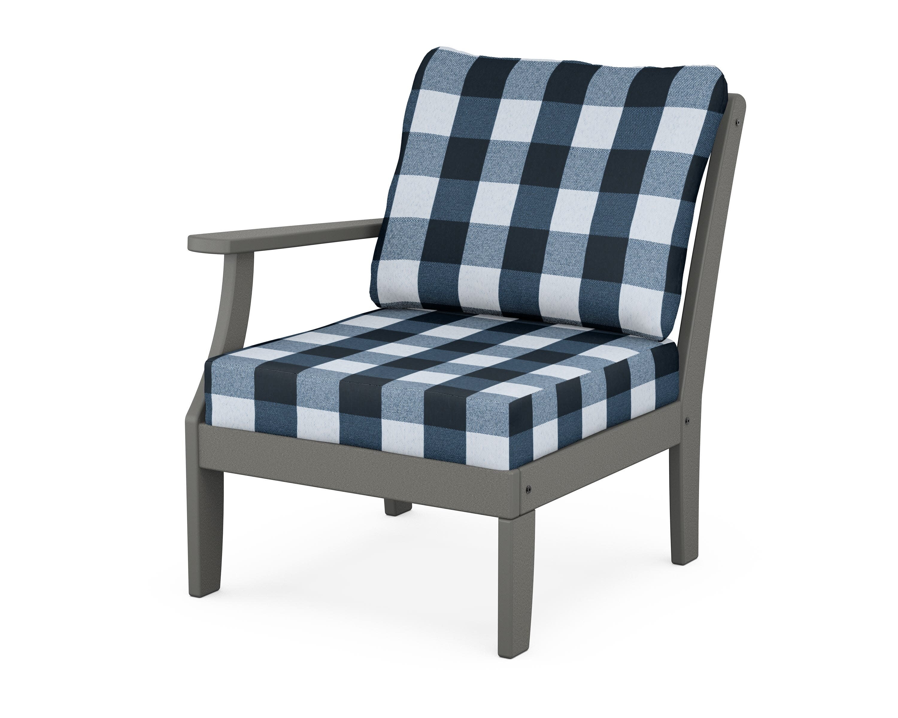 Yacht Club Modular Left Arm Chair in Stepping Stone / Buffalo Plaid Marine Indigo