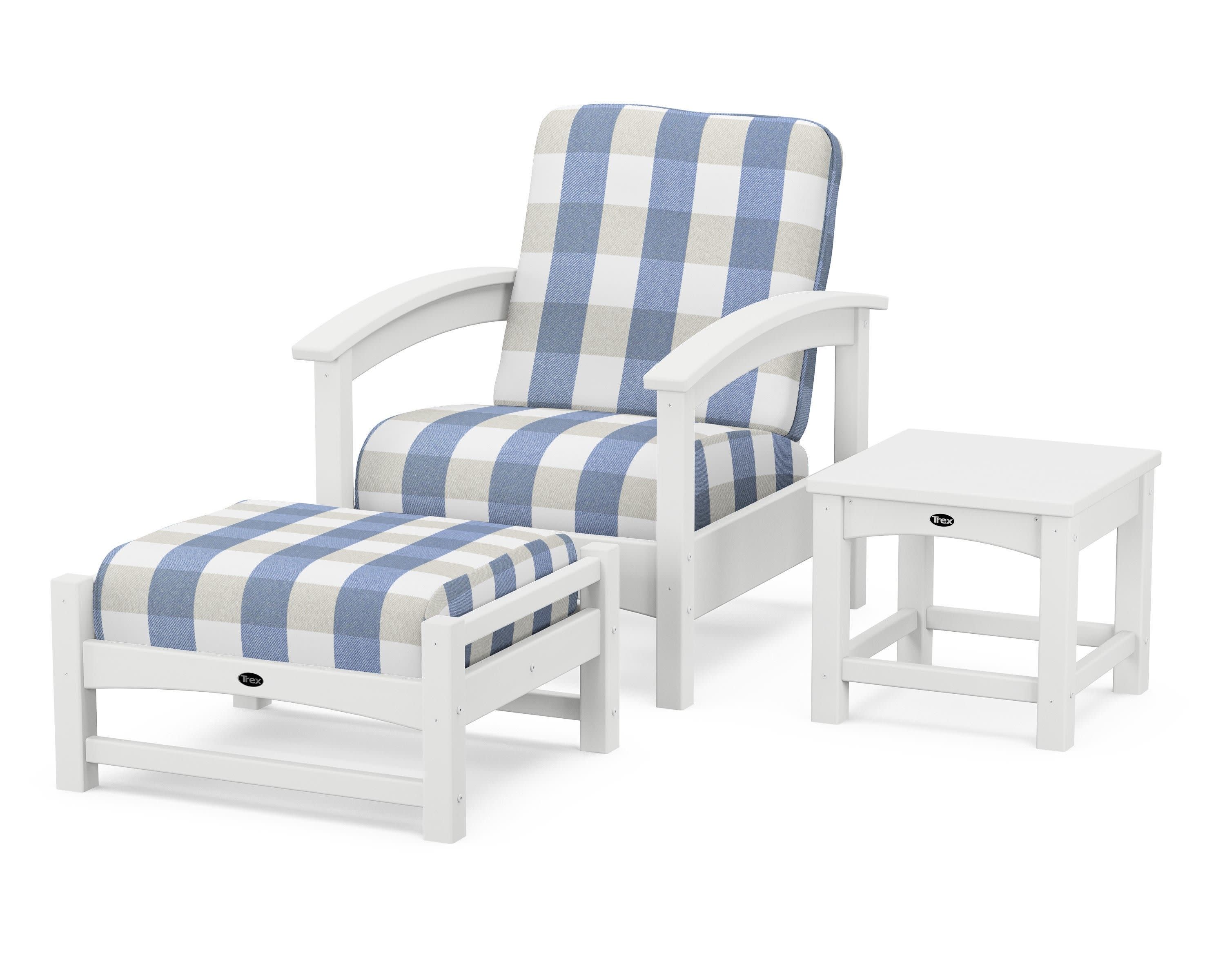Rockport 3-Piece Deep Seating Set in Classic White / Buffalo Plaid Sky Blue
