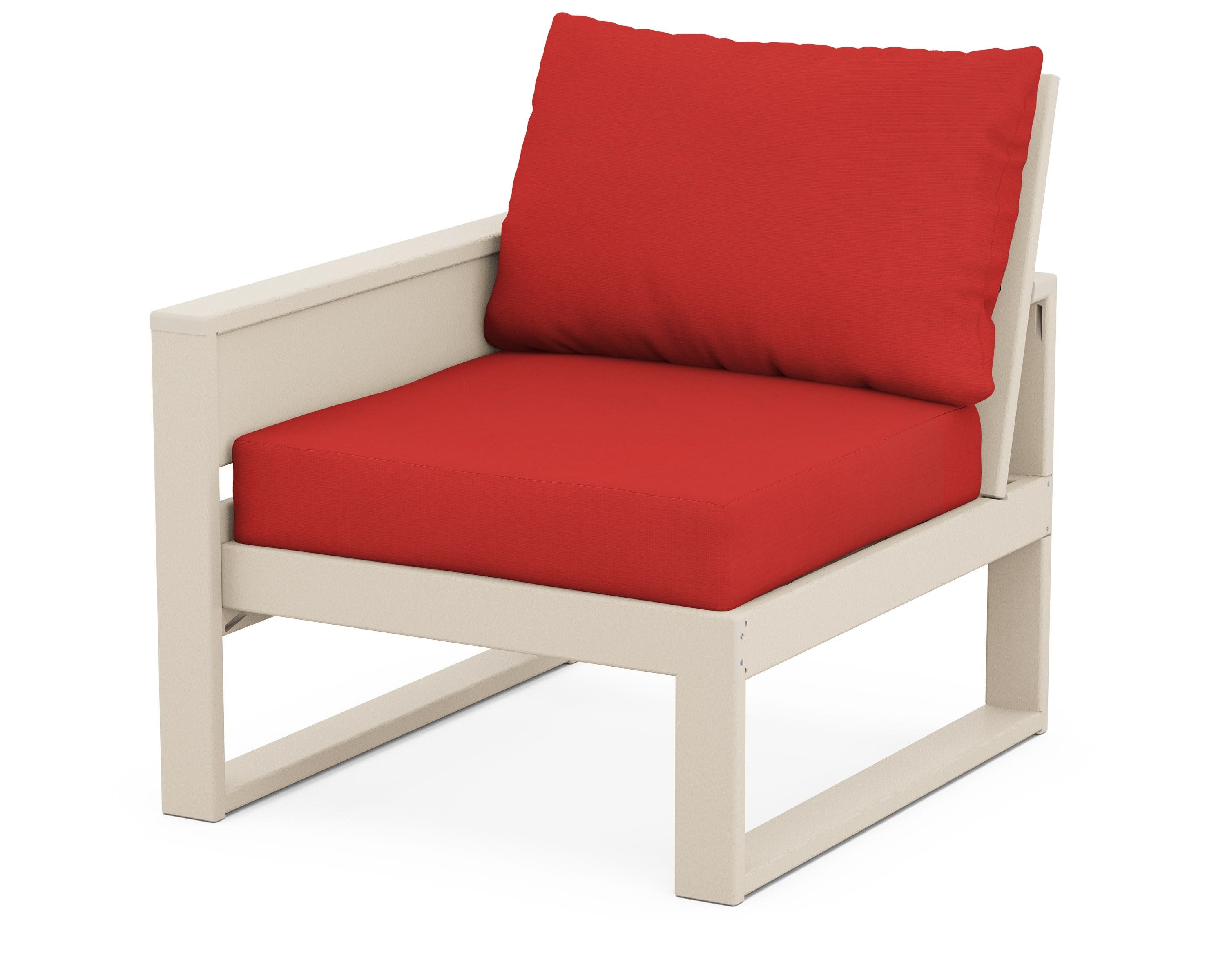 Eastport Modular Left Arm Chair in Sand Castle / Crimson Linen