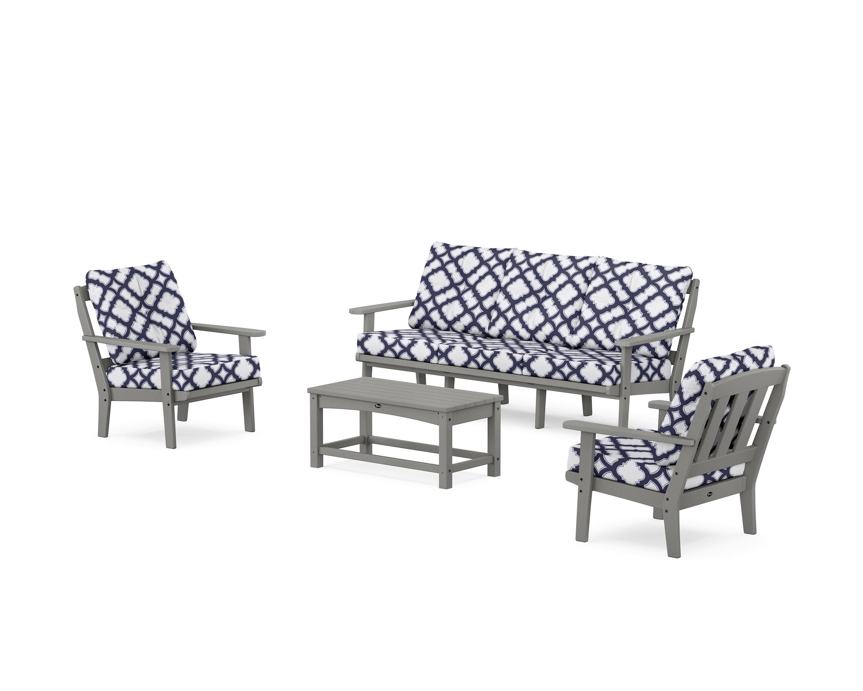 Cape Cod 4-Piece Deep Seating Set with Sofa in Stepping Stone / Trellis Navy