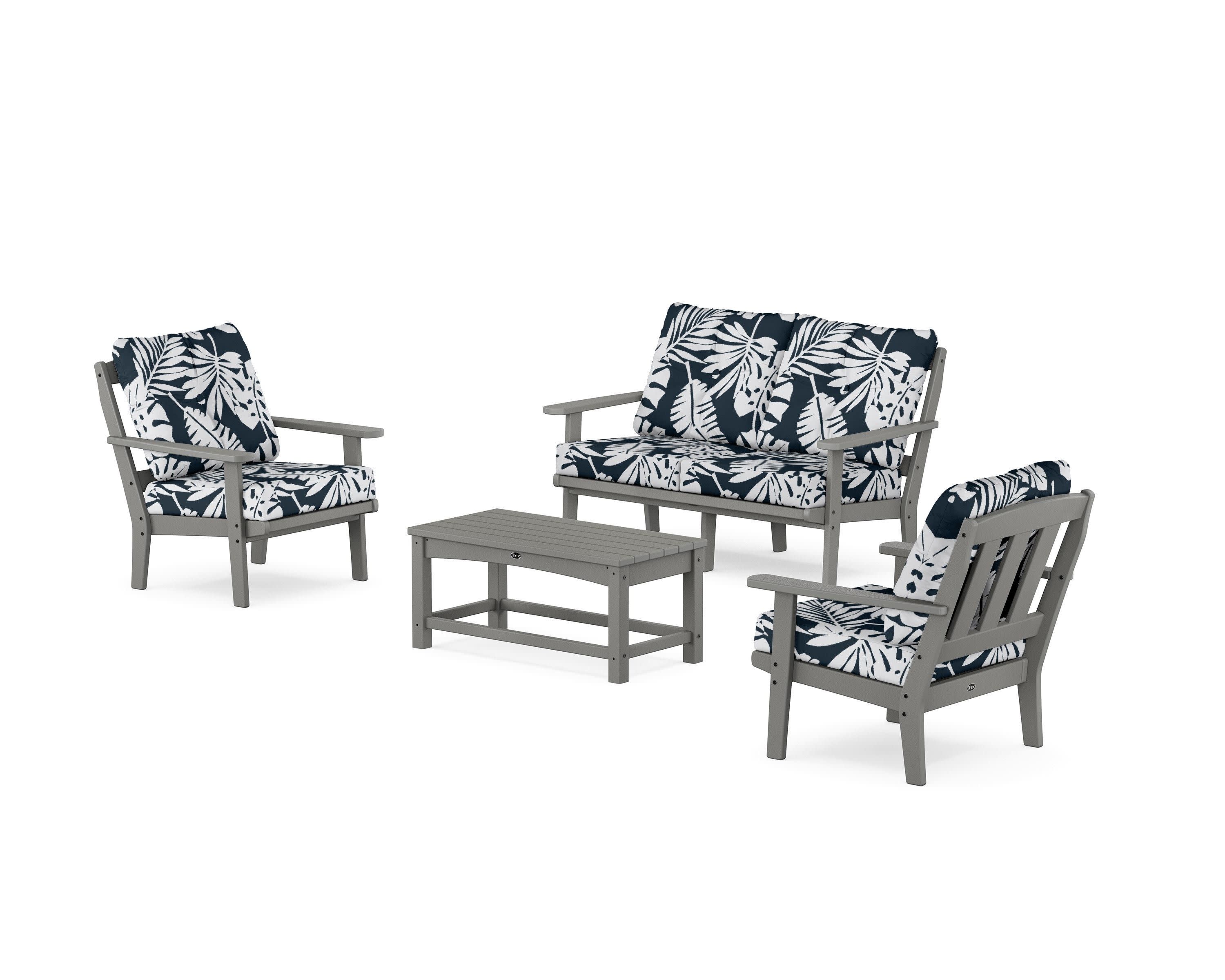 Cape Cod 4-Piece Deep Seating Set with Loveseat in Stepping Stone / Leaf Marine Indigo