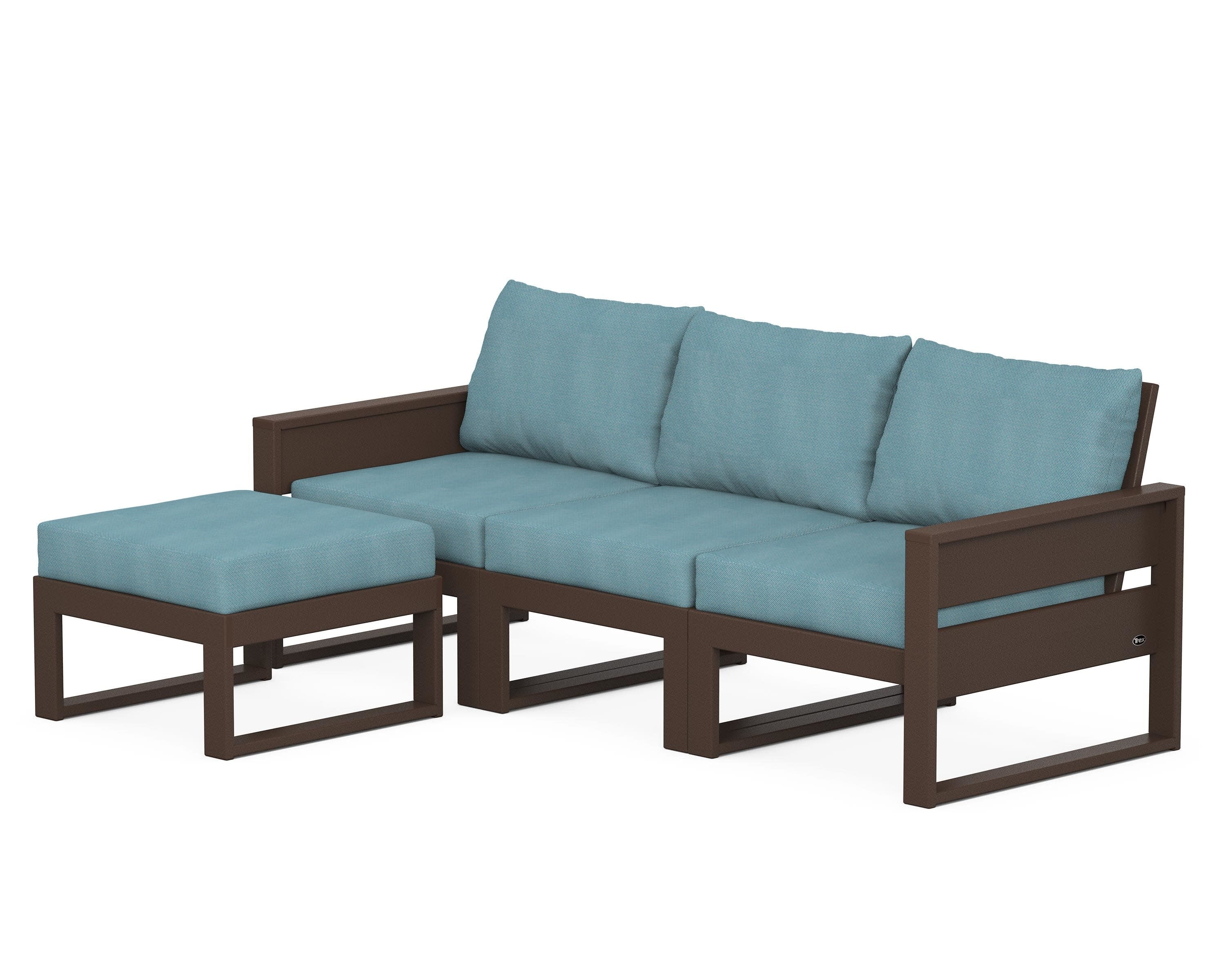Eastport 4- Piece Sectional with Ottoman in Vintage Lantern / Lattice Sky Blue
