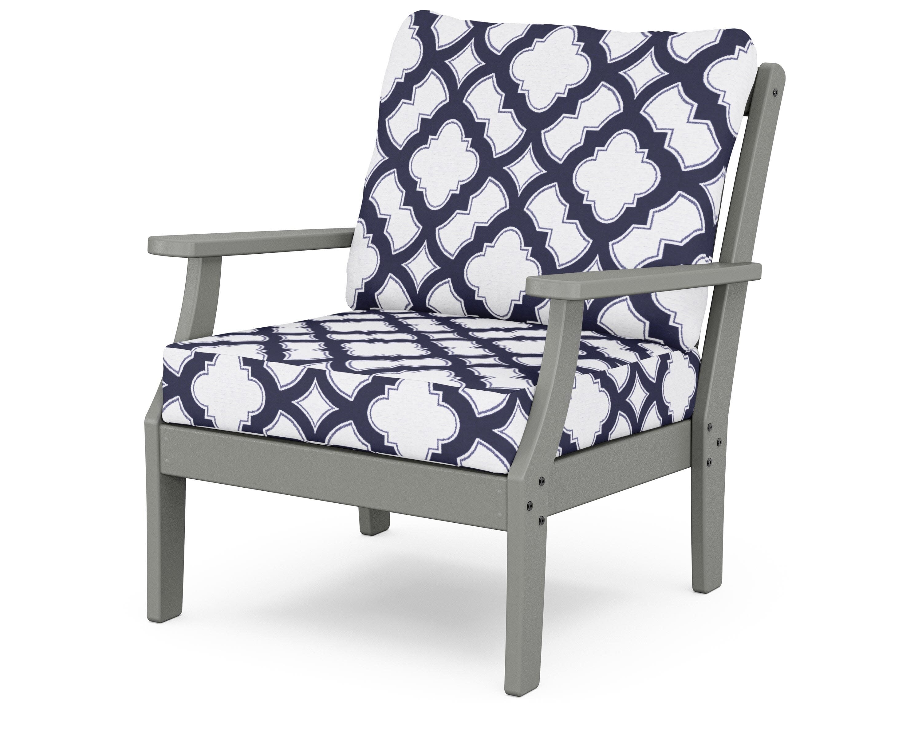 Yacht Club Deep Seating Chair in Stepping Stone / Trellis Navy