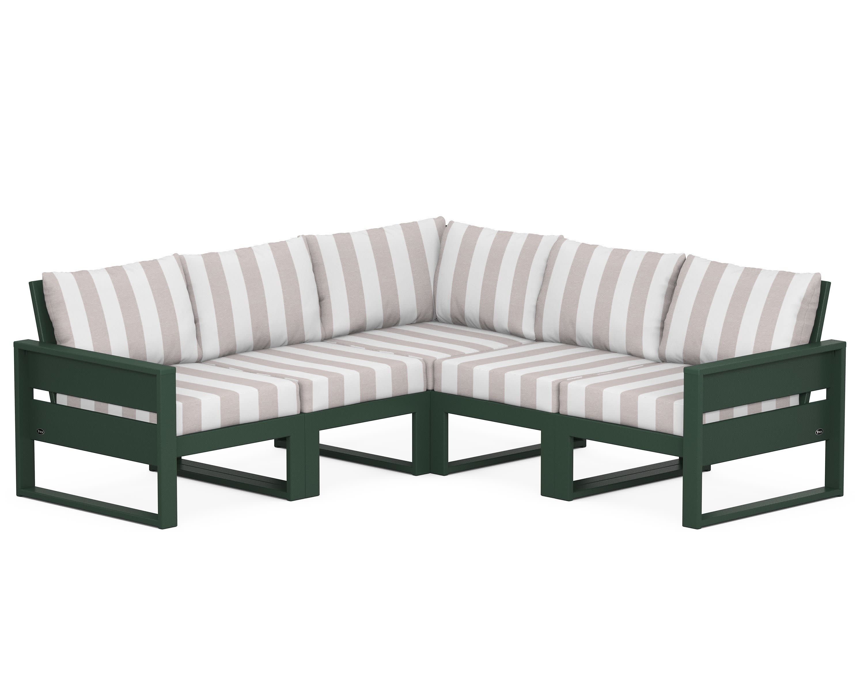 Eastport 5-Piece Sectional in Rainforest Canopy / Cabana Stripe Dune Burlap
