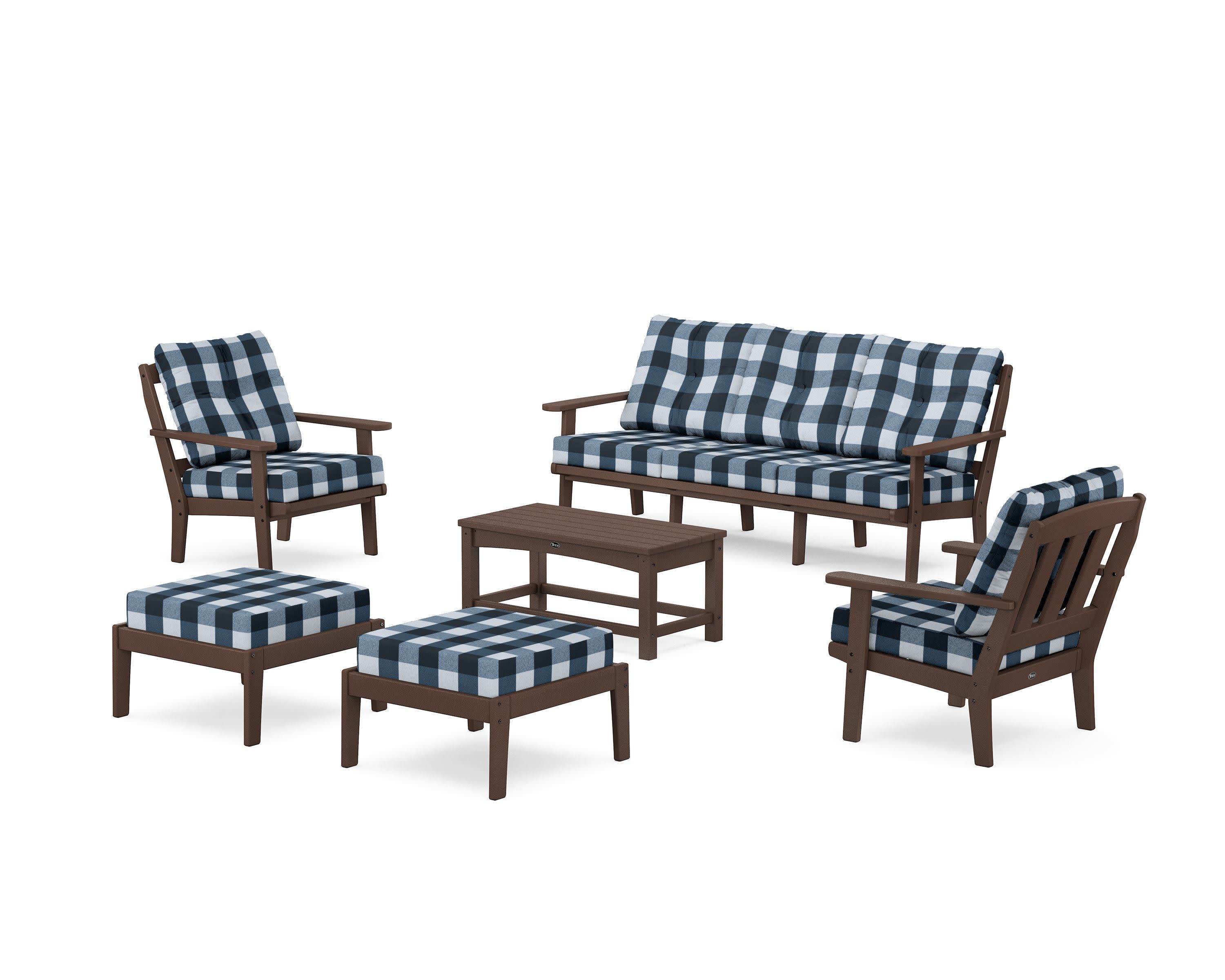 Cape Cod 6-Piece Lounge Sofa Set in Vintage Lantern / Buffalo Plaid Marine Indigo