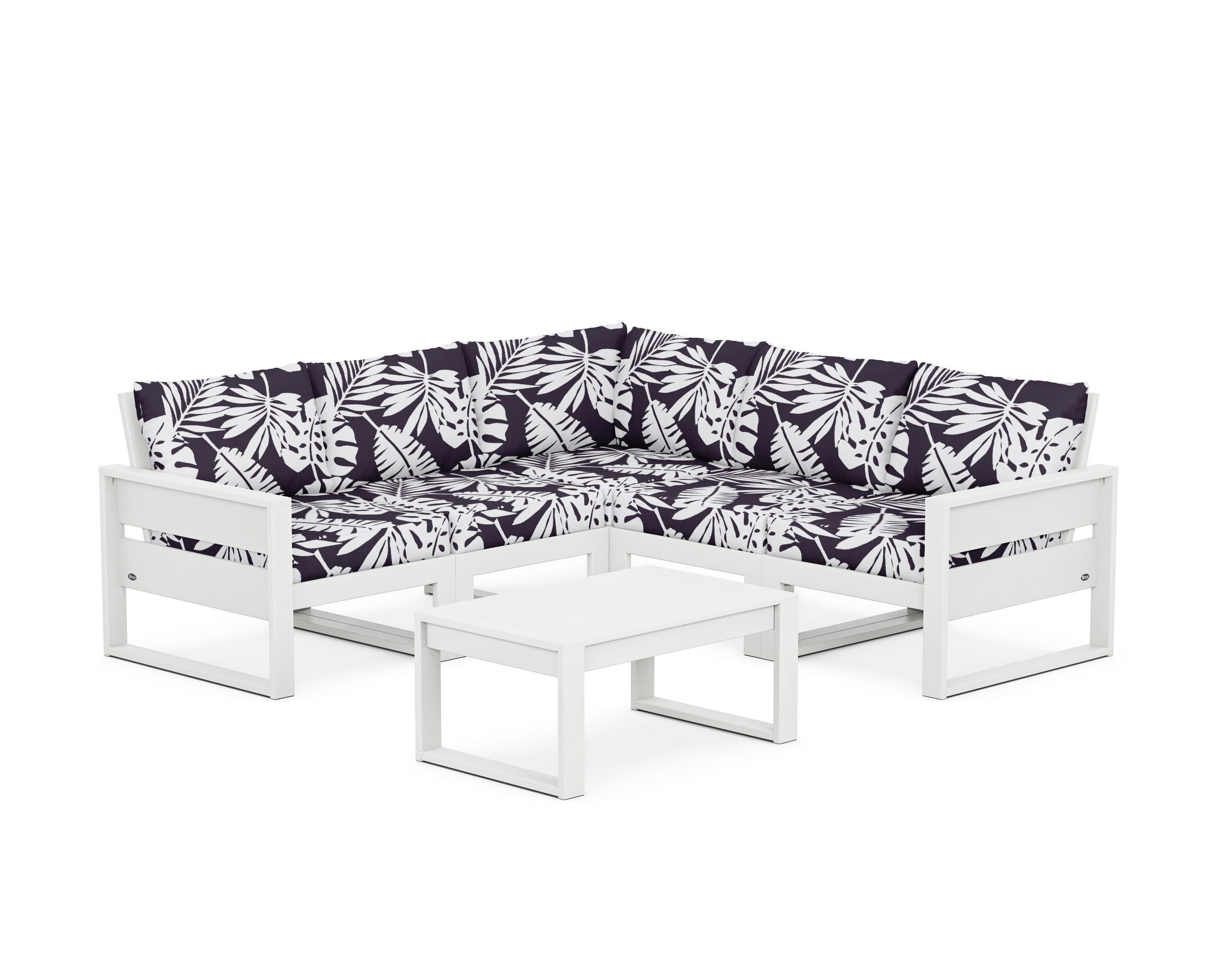 Eastport 6-Piece Deep Seating Sectional + Coffee Table Set in Classic White / Leaf Navy