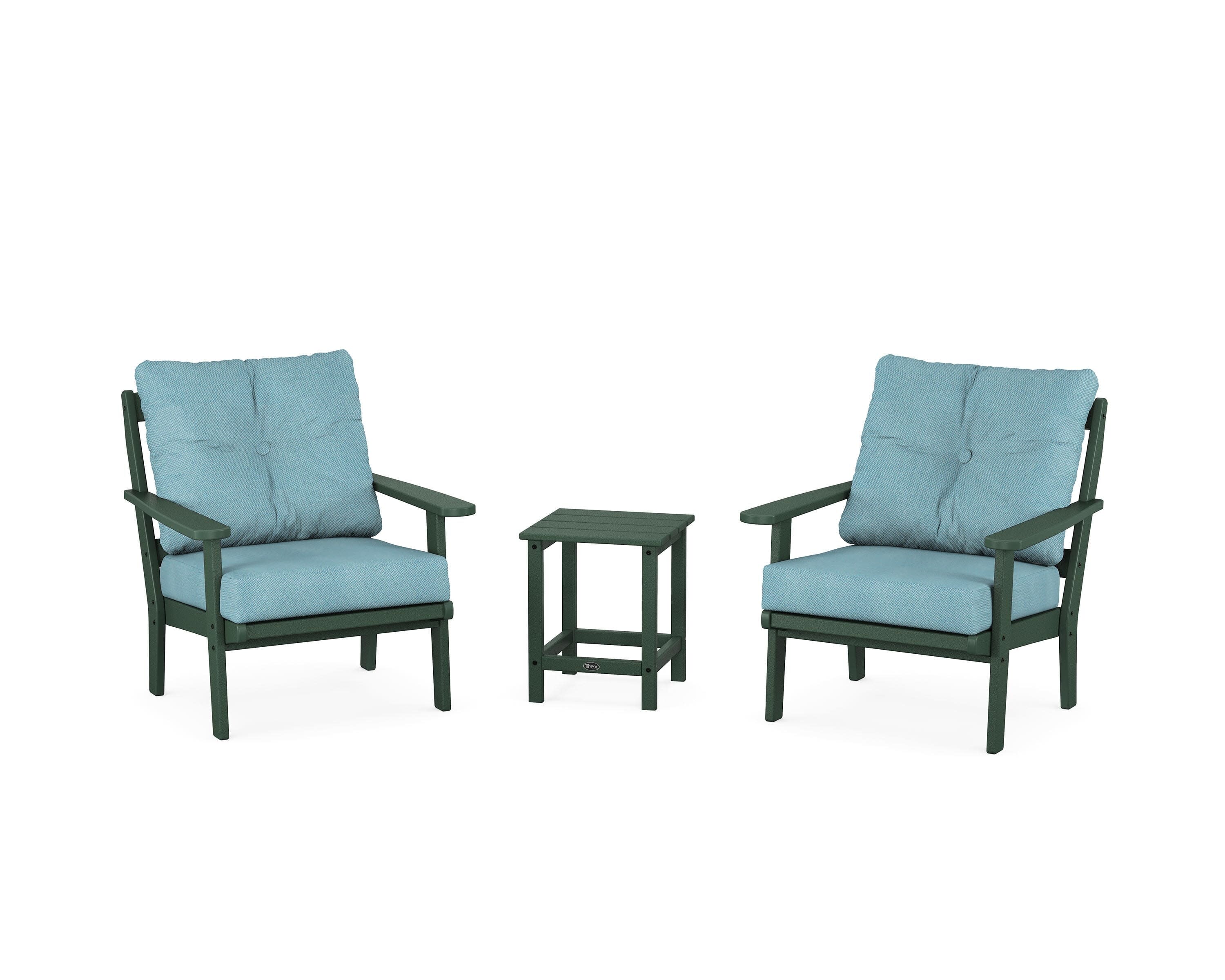Cape Cod 3-Piece Deep Seating Set in Rainforest Canopy / Lattice Sky Blue