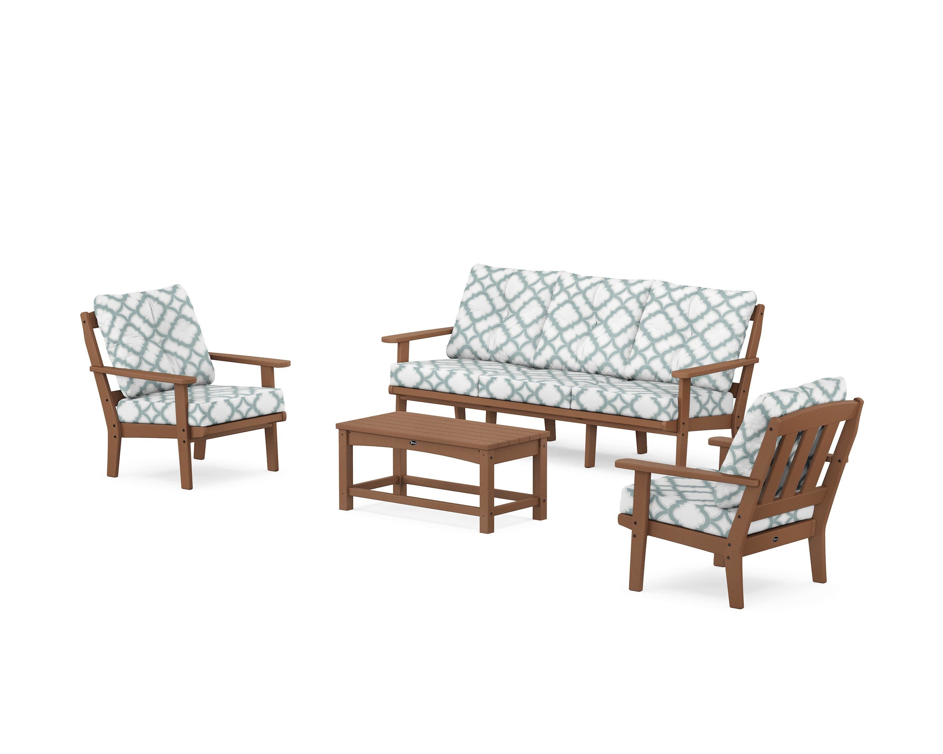 Cape Cod 4-Piece Deep Seating Set with Sofa in Tree House / Trellis Glacier Spa