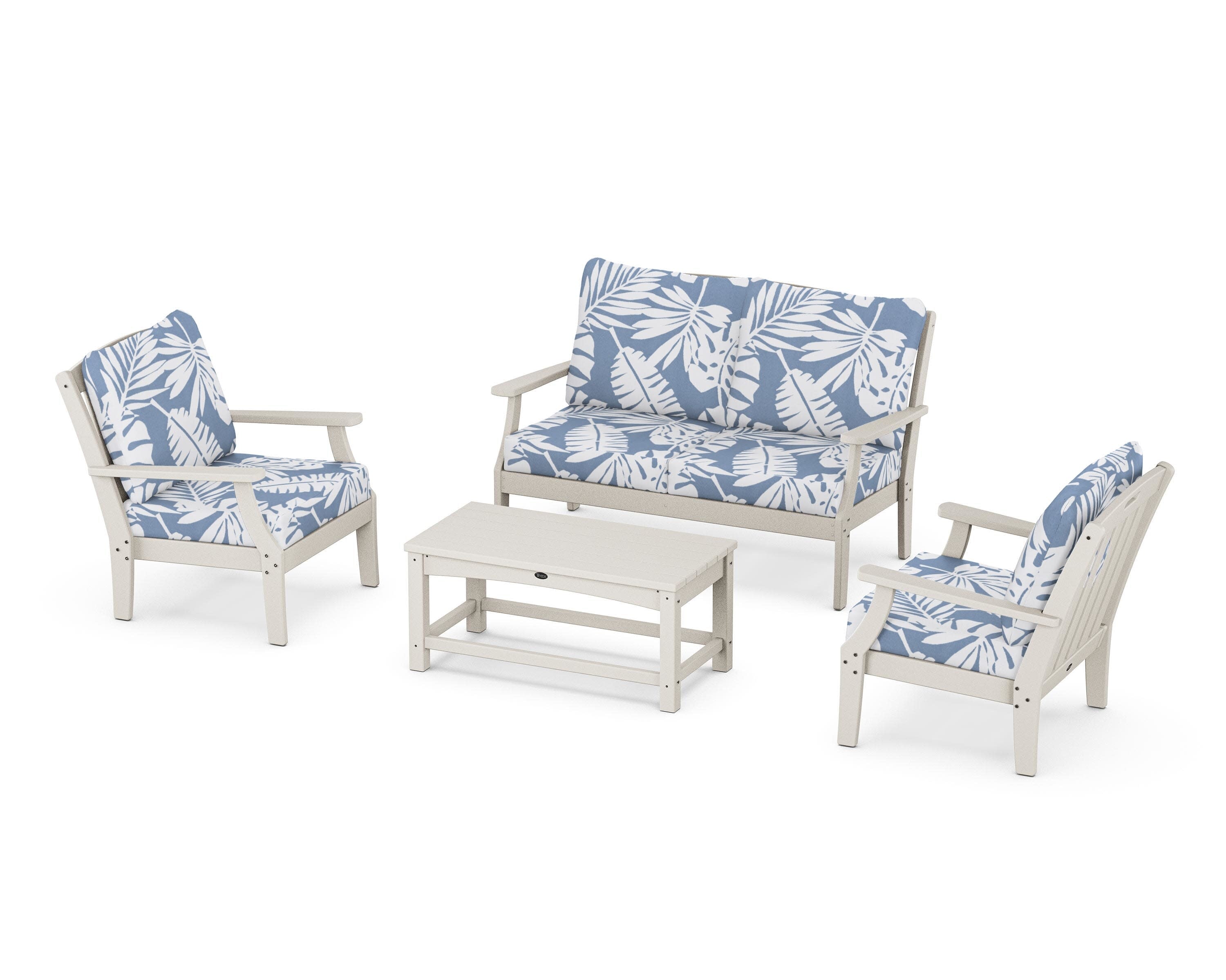 Yacht Club 4-Piece Deep Seating Chair Set in Sand Castle / Leaf Sky Blue
