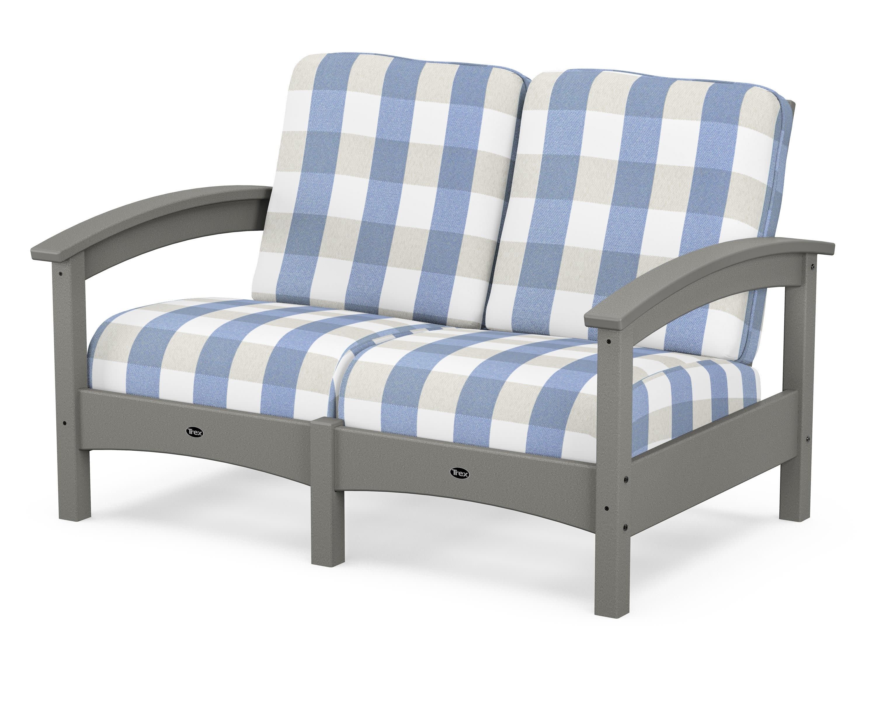 Rockport Club Loveseat in Stepping Stone / Buffalo Plaid Sky Blue