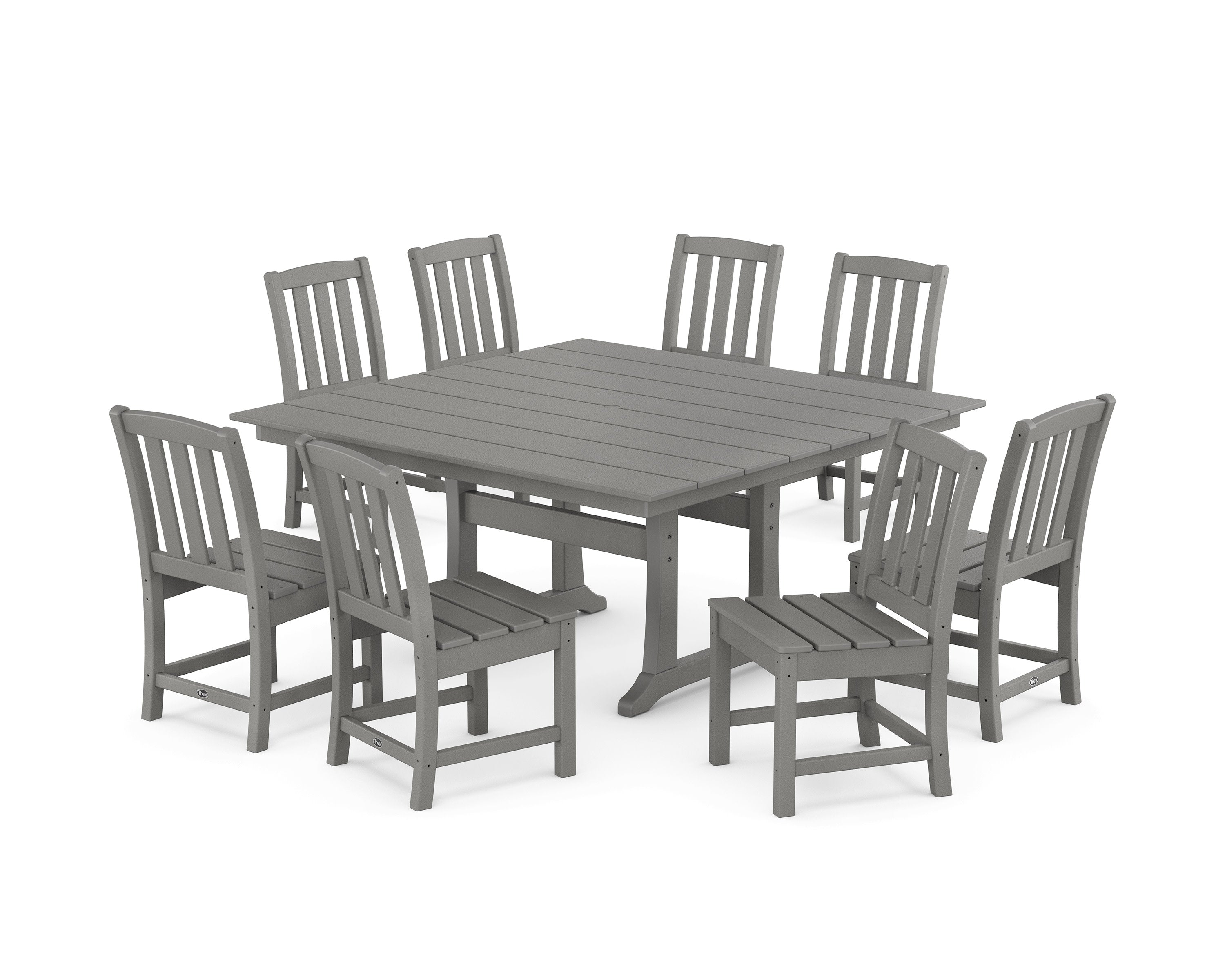Cape Cod Side Chair 9-Piece Square Farmhouse Dining Set with Trestle Legs in Stepping Stone