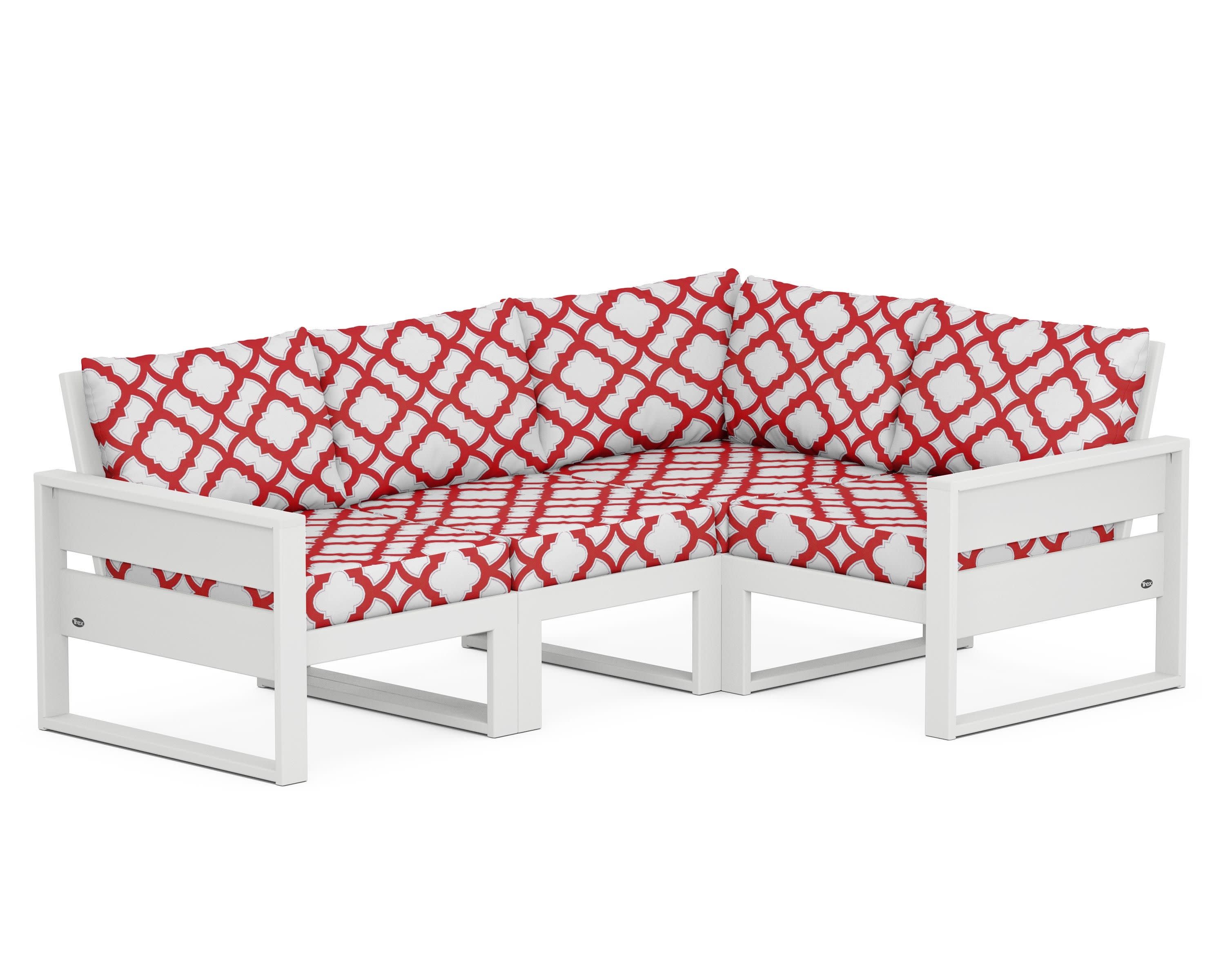 Eastport 4- Piece Sectional in Classic White / Trellis Crimson