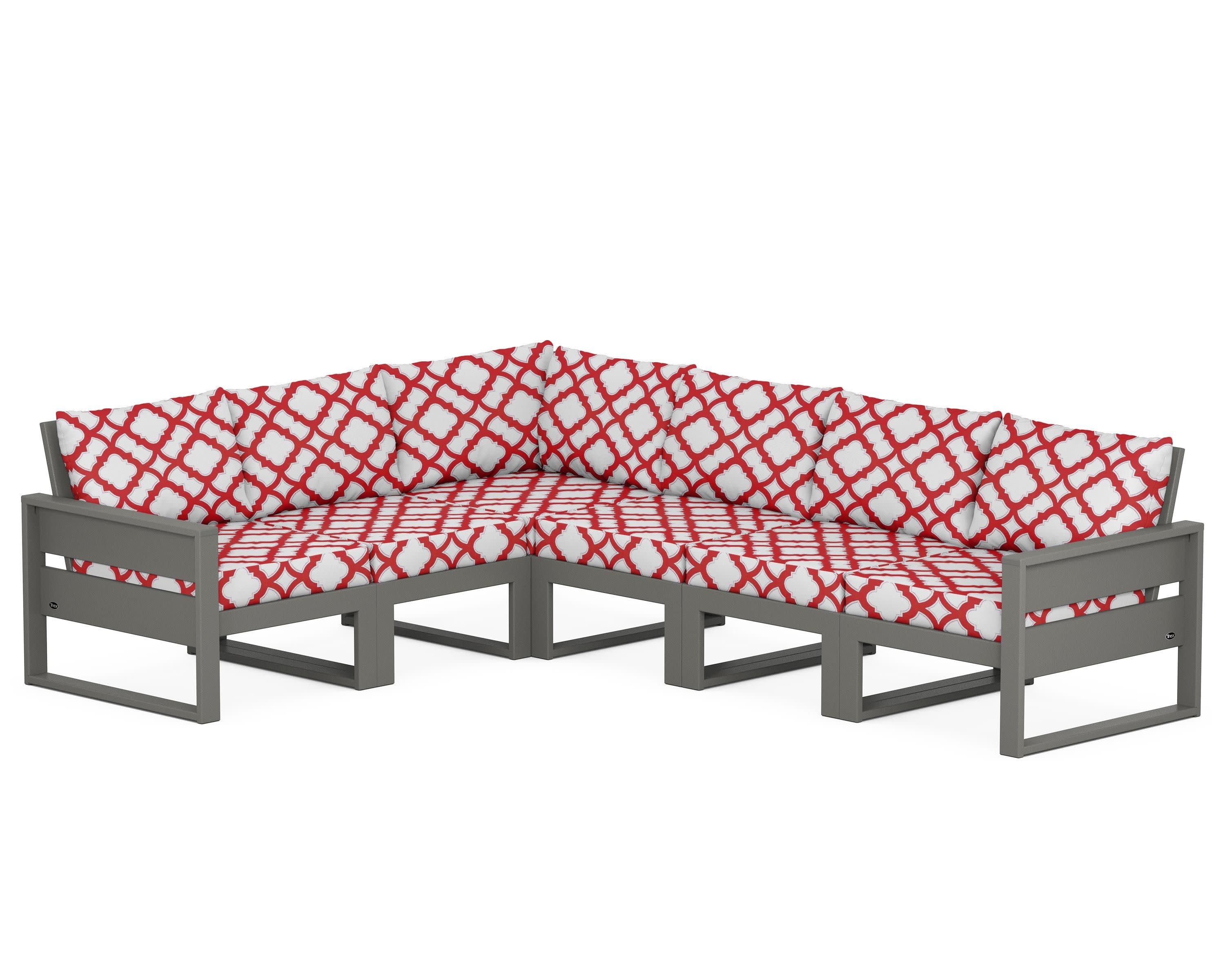 Eastport 6-Piece Sectional in Stepping Stone / Trellis Crimson
