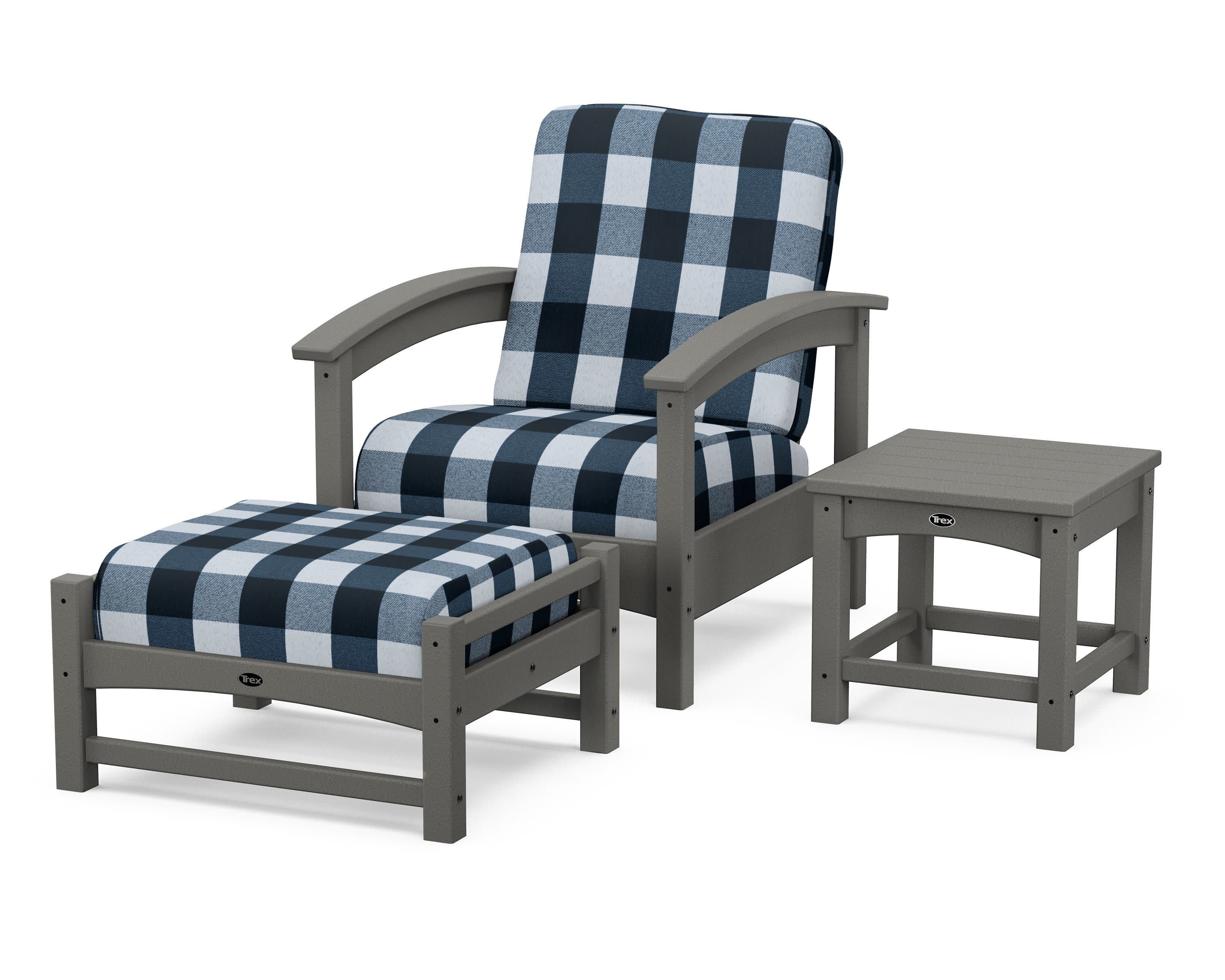 Rockport 3-Piece Deep Seating Set in Stepping Stone / Buffalo Plaid Marine Indigo