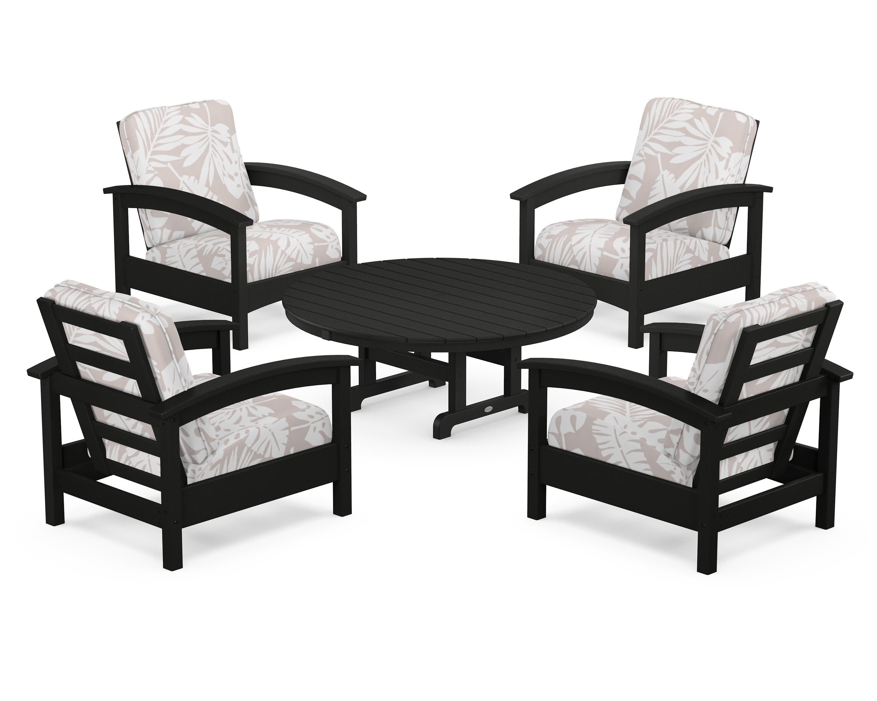 Rockport 5-Piece Deep Seating Set in Charcoal Black / Leaf Dune Burlap