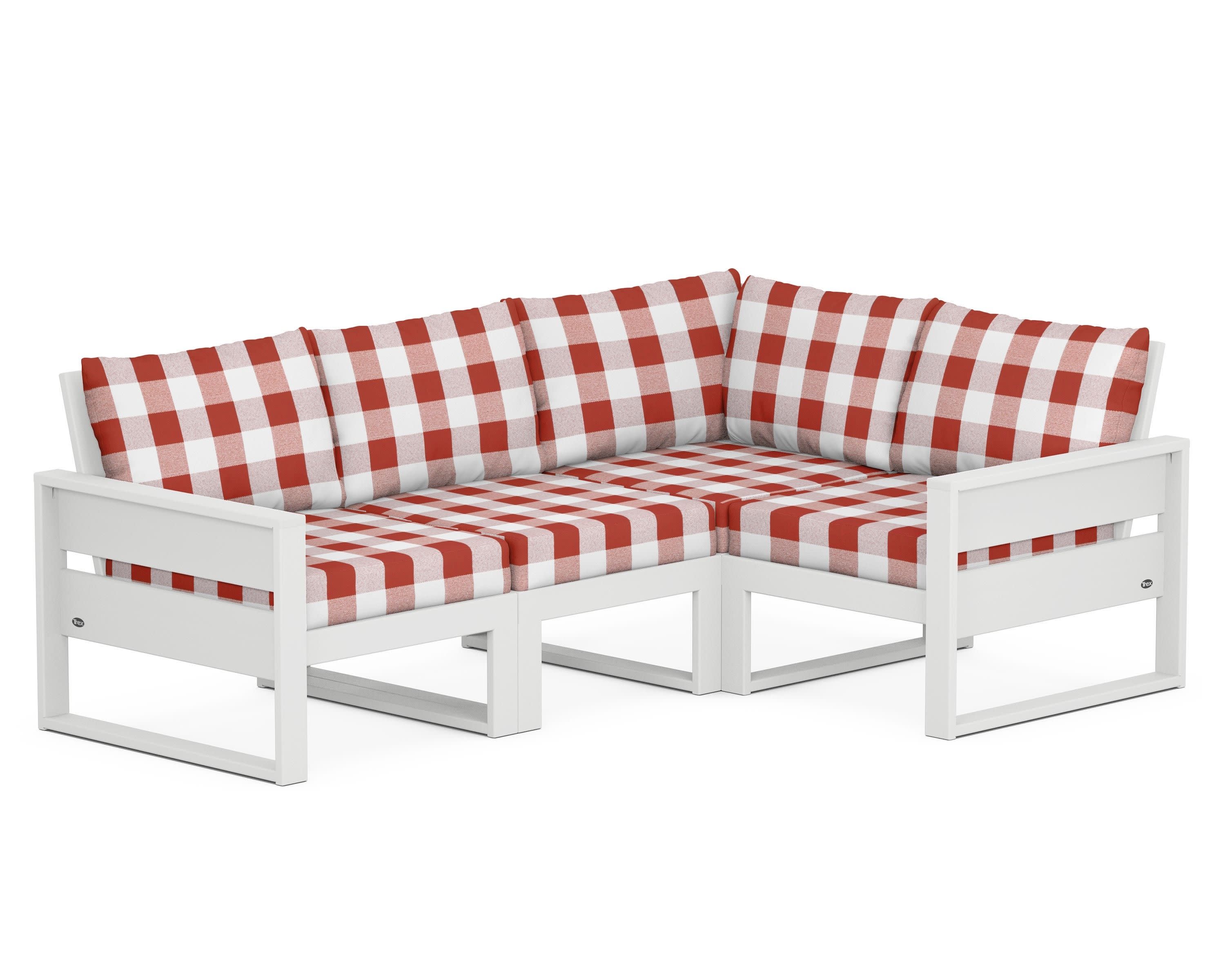 Eastport 4- Piece Sectional in Classic White / Buffalo Plaid Crimson