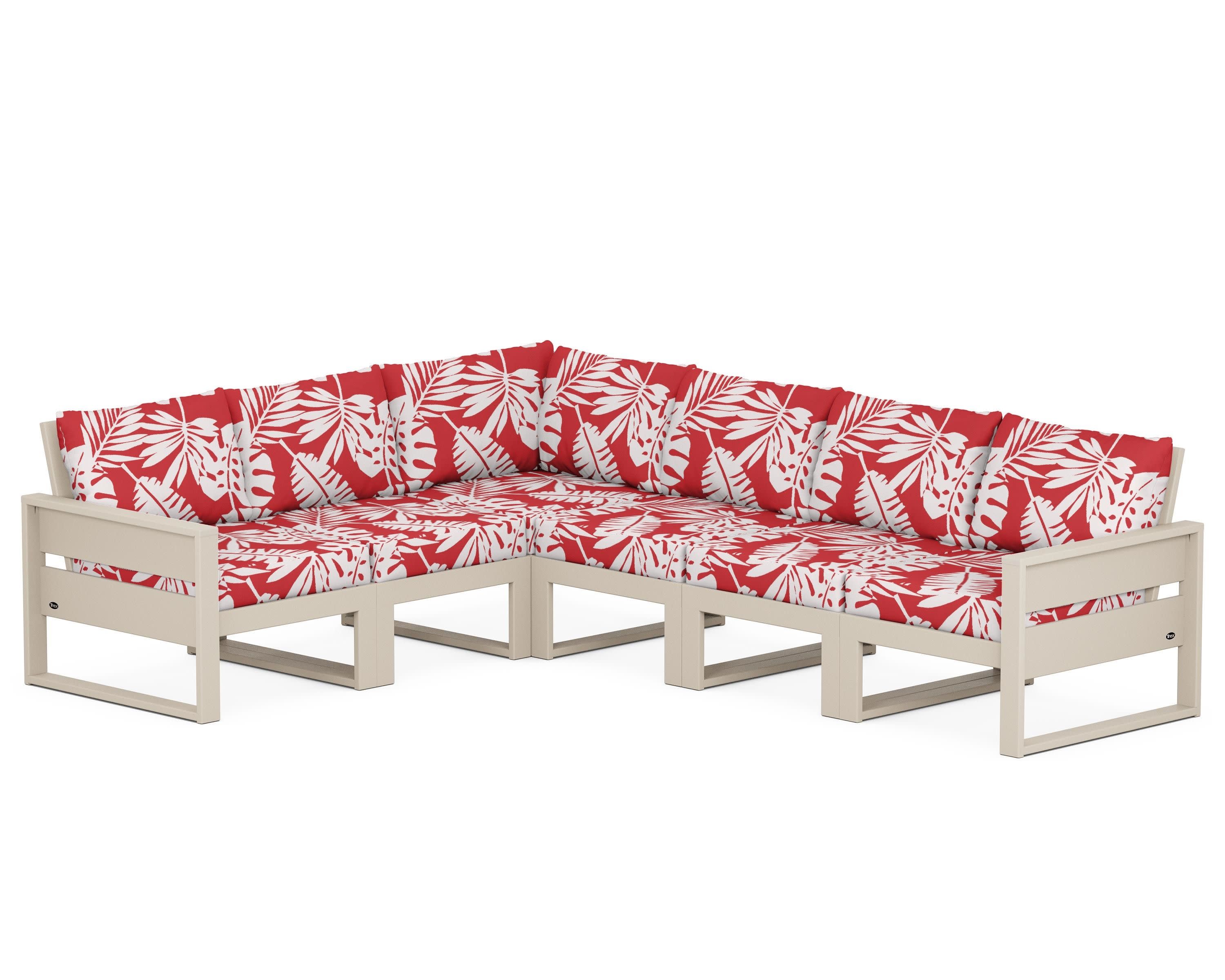 Eastport 6-Piece Sectional in Sand Castle / Leaf Crimson