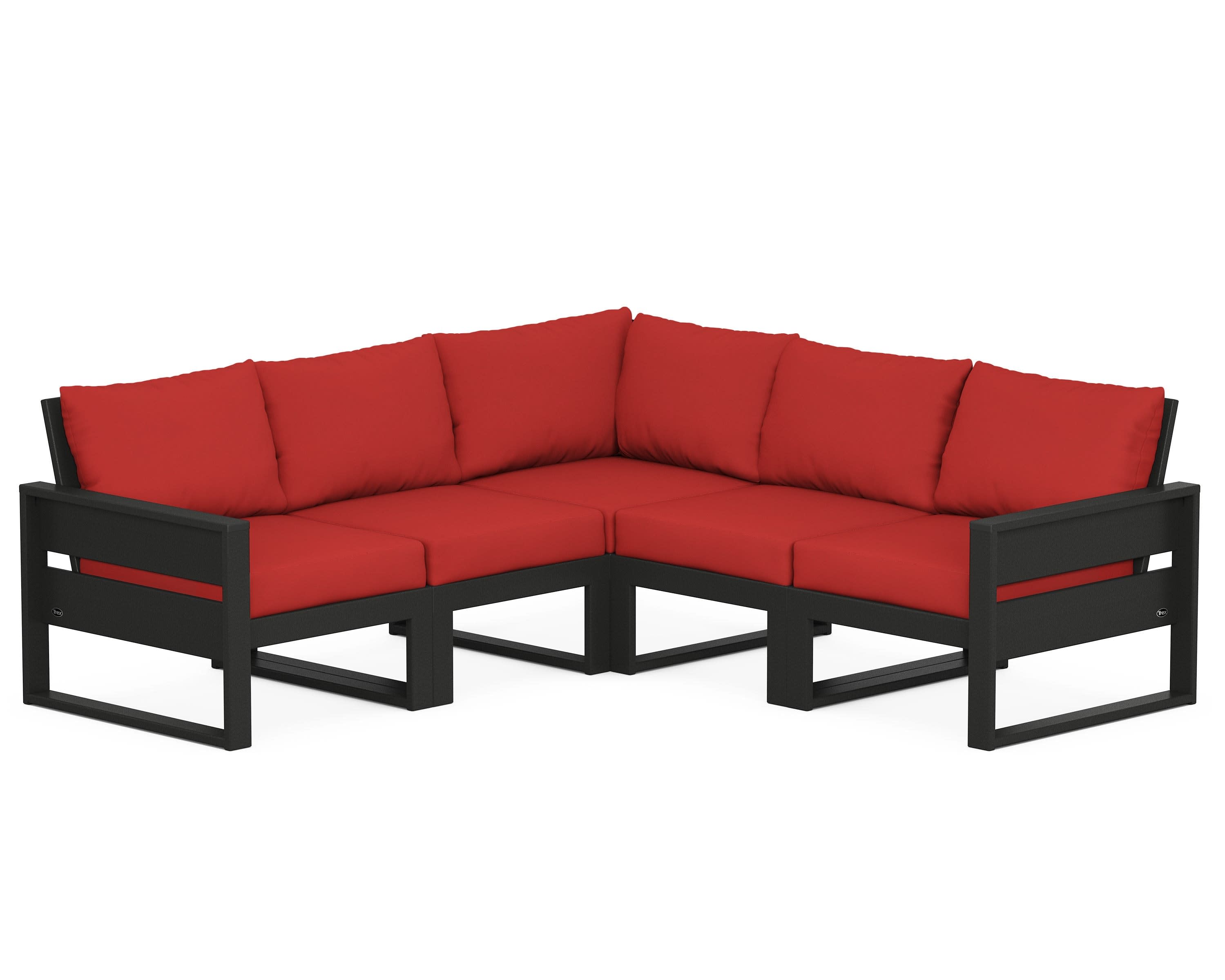 Eastport 5-Piece Sectional in Charcoal Black / Crimson Linen