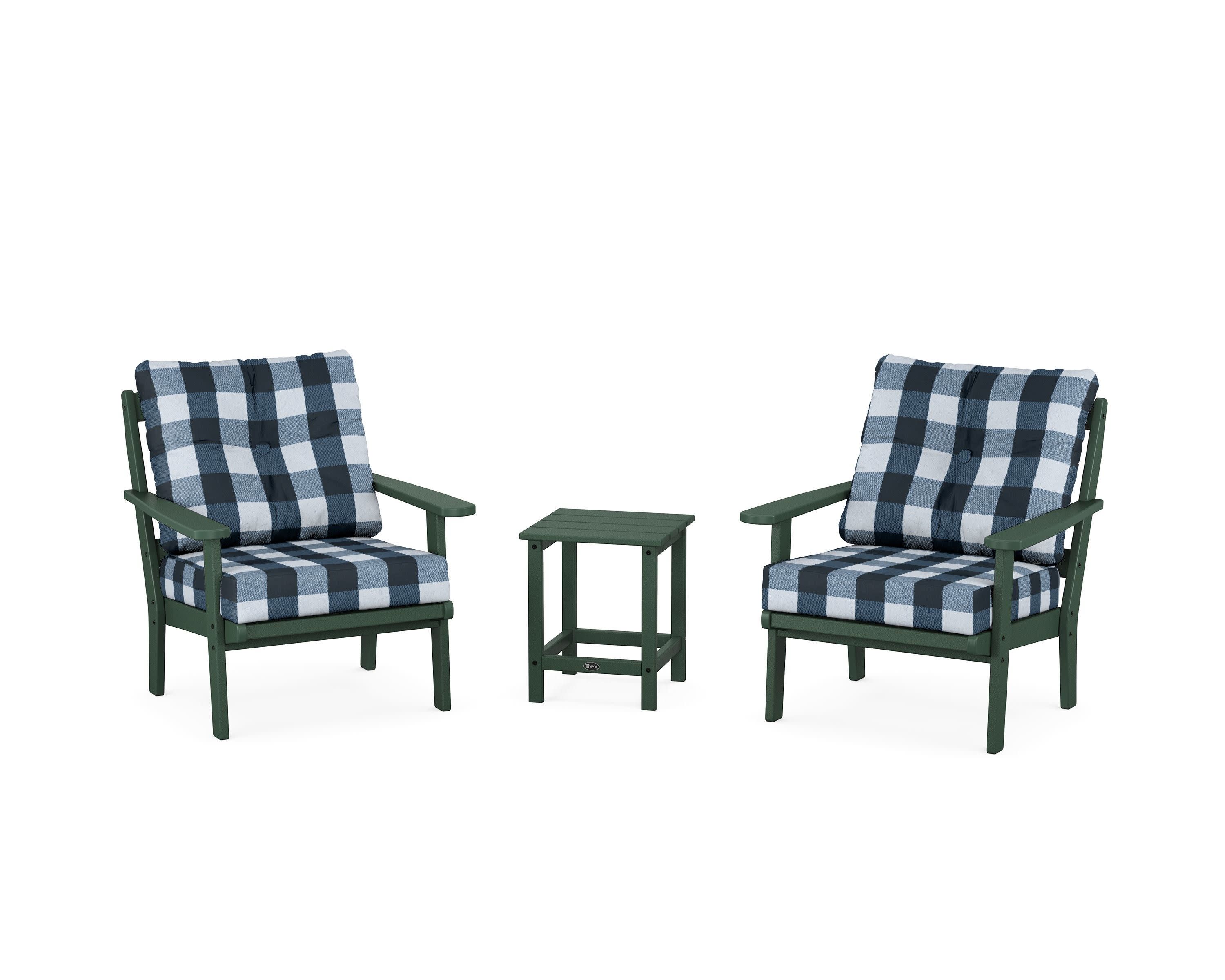 Cape Cod 3-Piece Deep Seating Set in Rainforest Canopy / Buffalo Plaid Marine Indigo