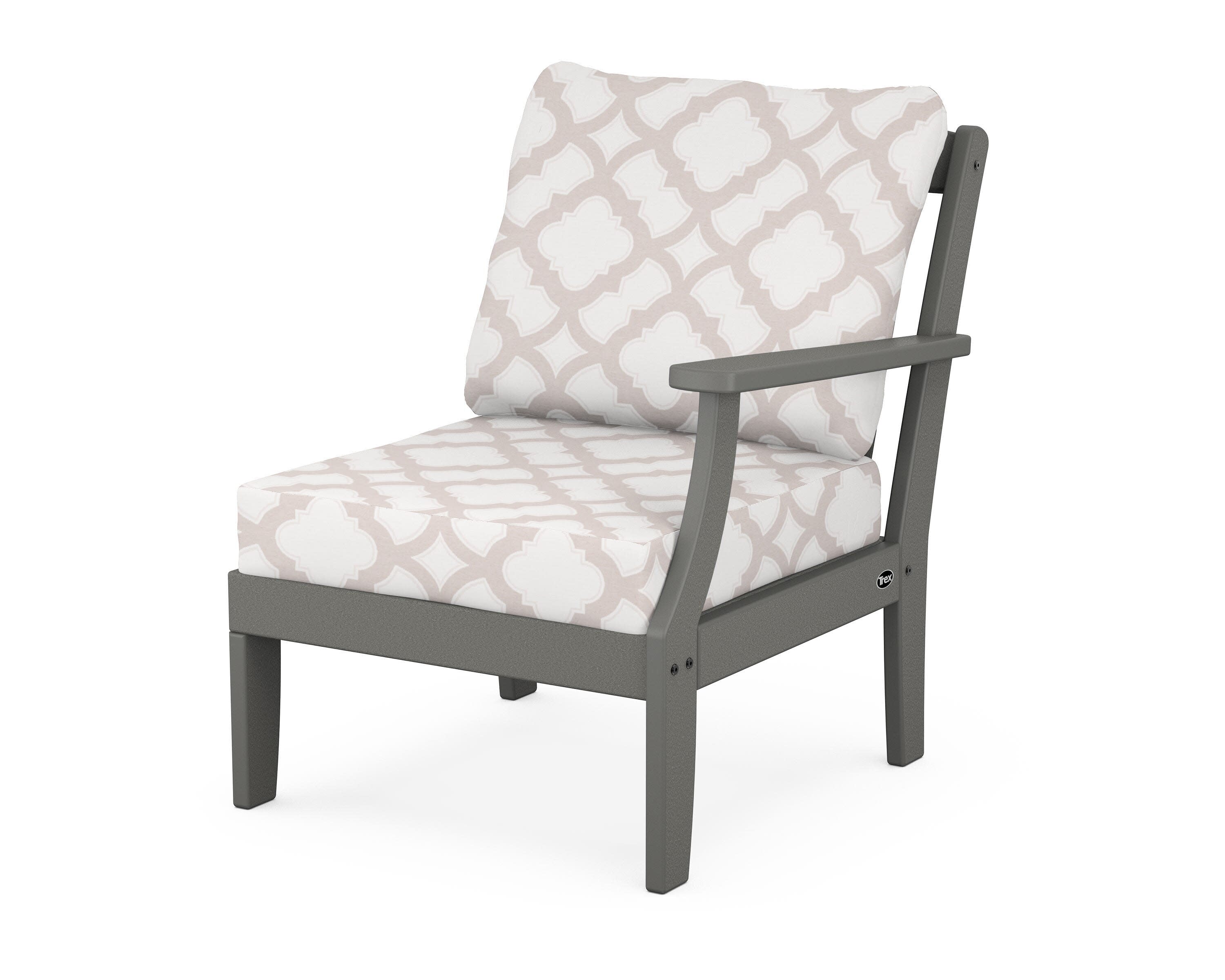 Yacht Club Modular Right Arm Chair in Stepping Stone / Trellis Dune Burlap