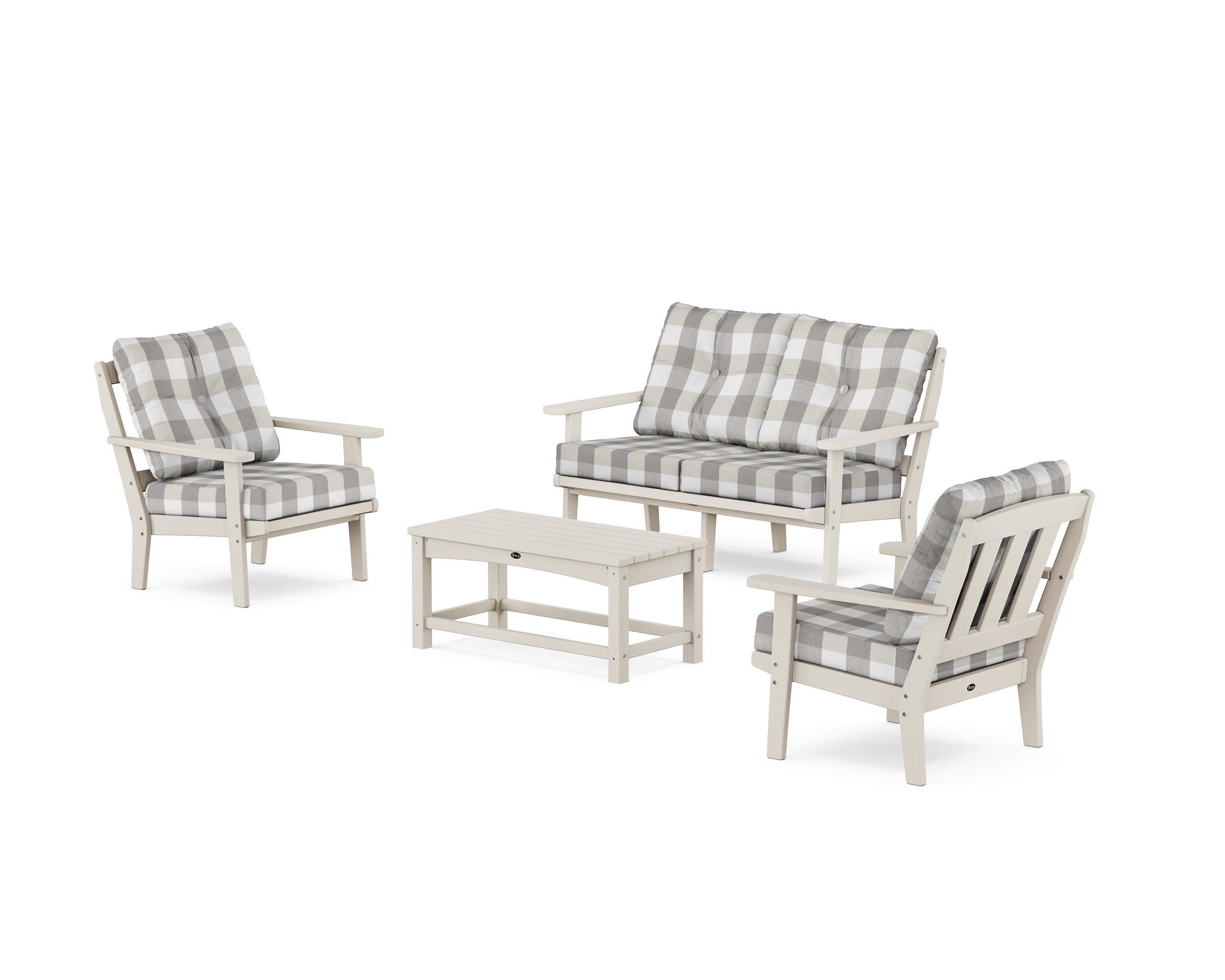 Cape Cod 4-Piece Deep Seating Set with Loveseat in Sand Castle / Buffalo Plaid Grey Mist