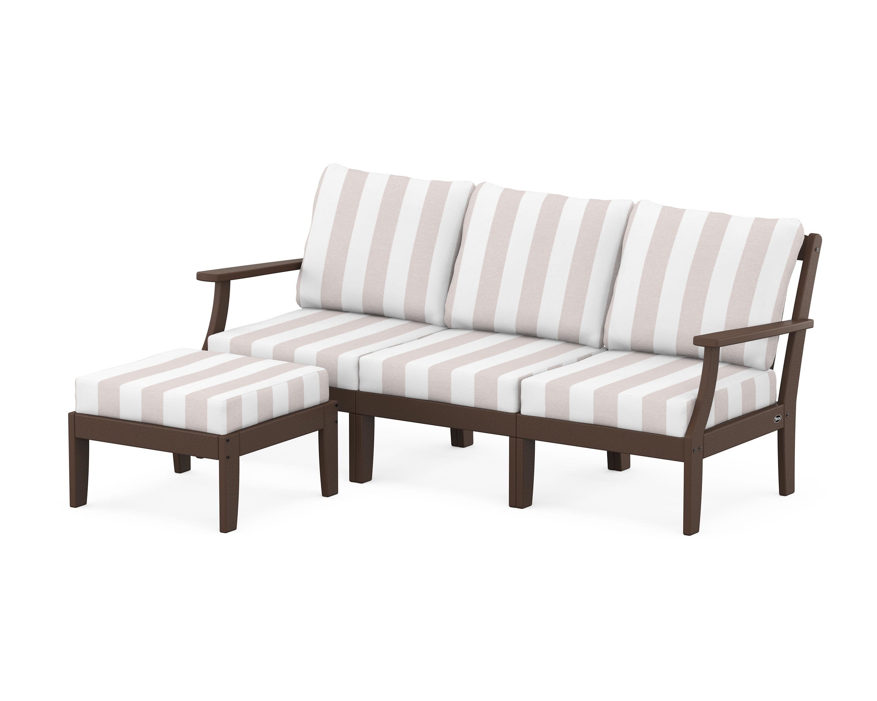 Yacht Club Modular 4-Piece Deep Seating Set with Ottoman in Vintage Lantern / Cabana Stripe Dune Burlap