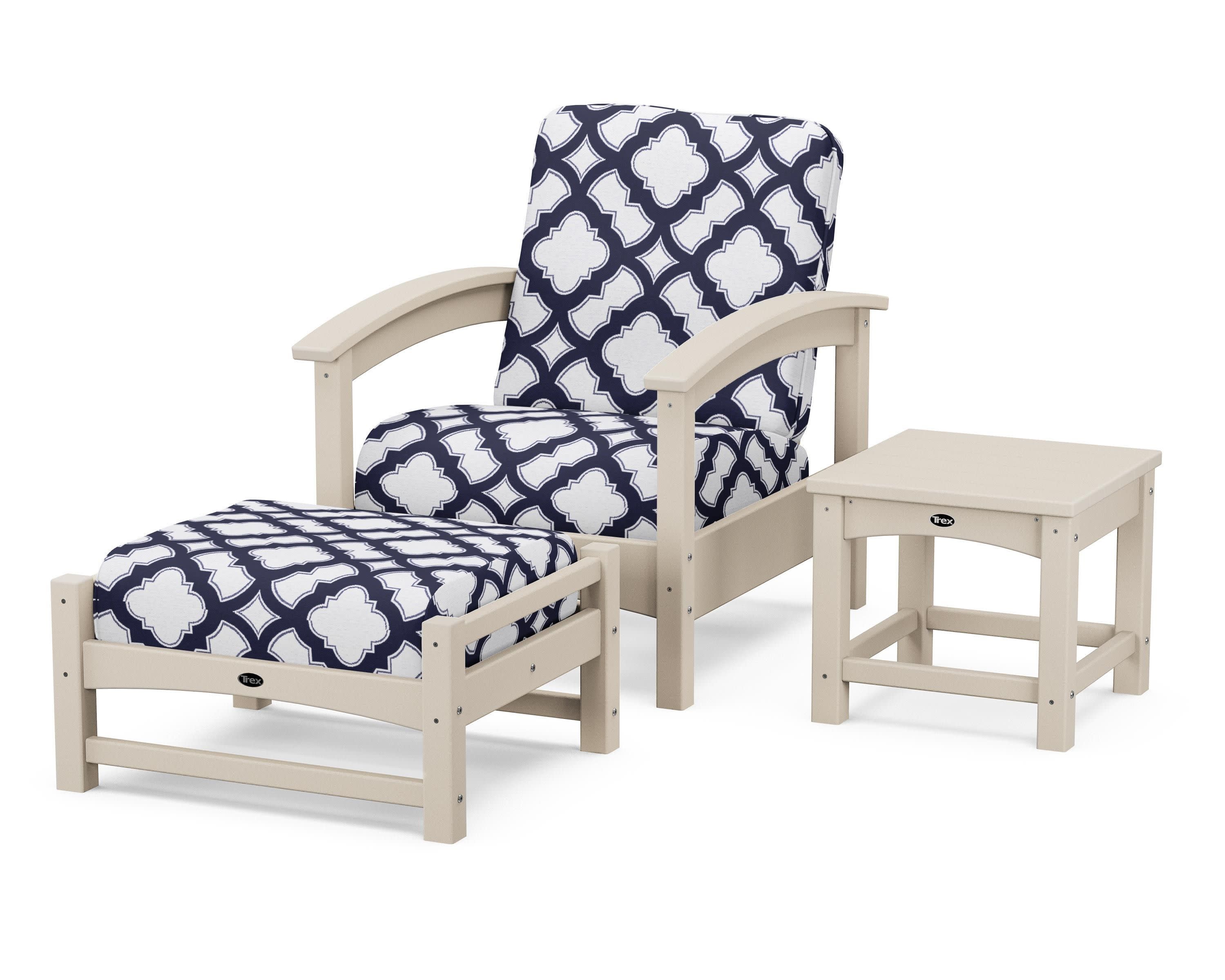Rockport 3-Piece Deep Seating Set in Sand Castle / Trellis Navy