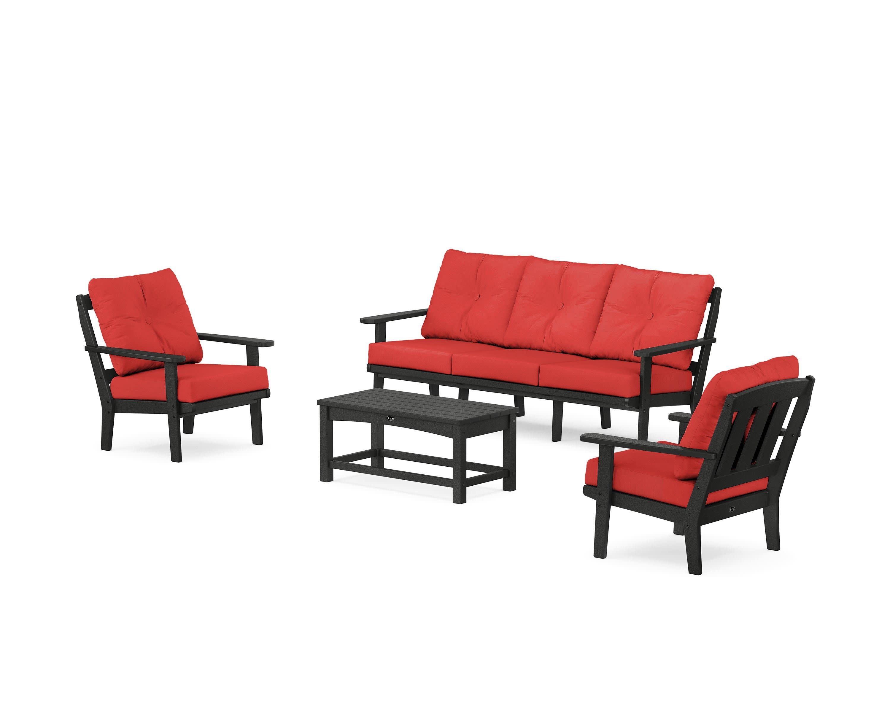 Cape Cod 4-Piece Deep Seating Set with Sofa in Charcoal Black / Crimson Linen