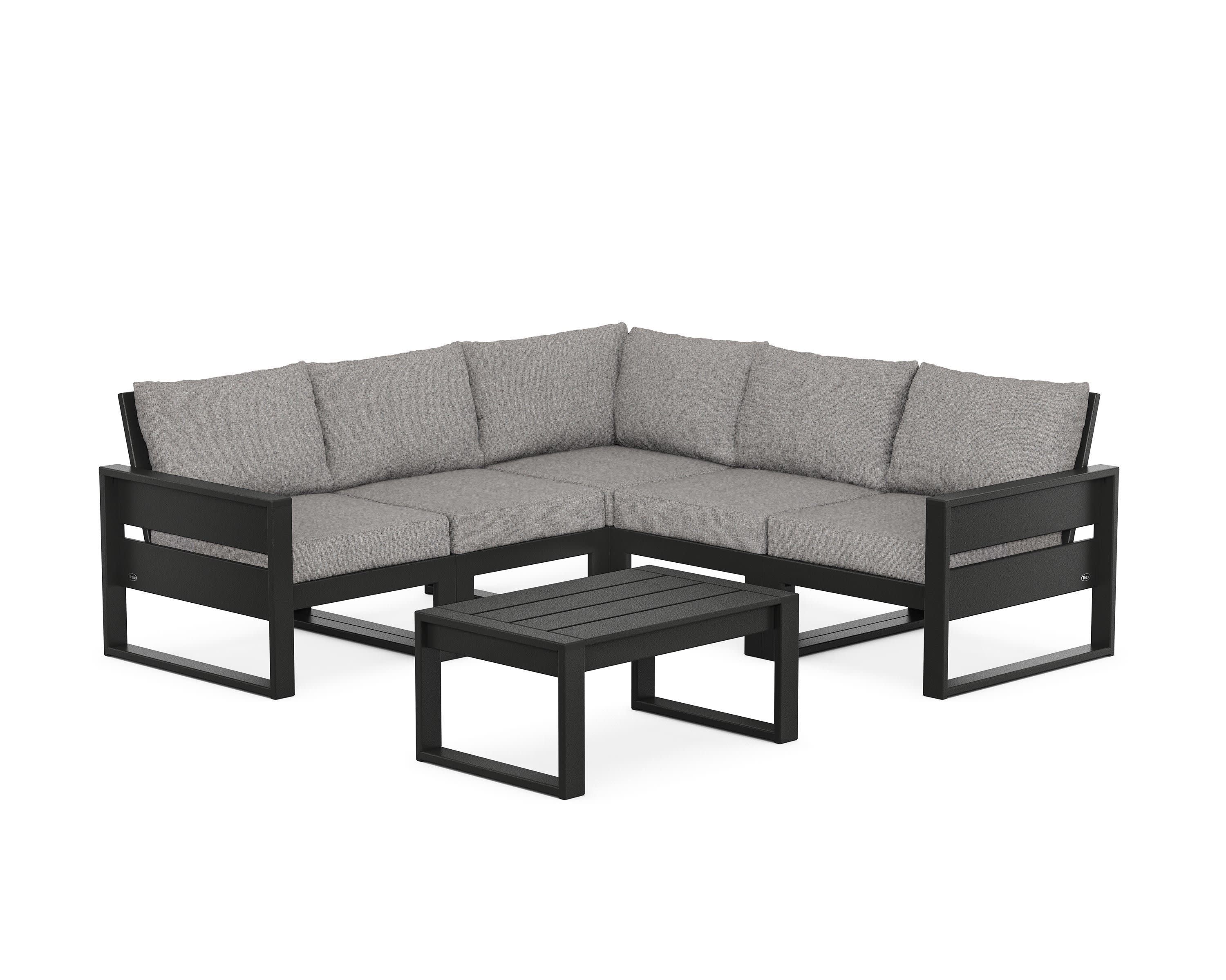 Eastport 6-Piece Deep Seating Sectional + Coffee Table Set in Charcoal Black / Grey Mist