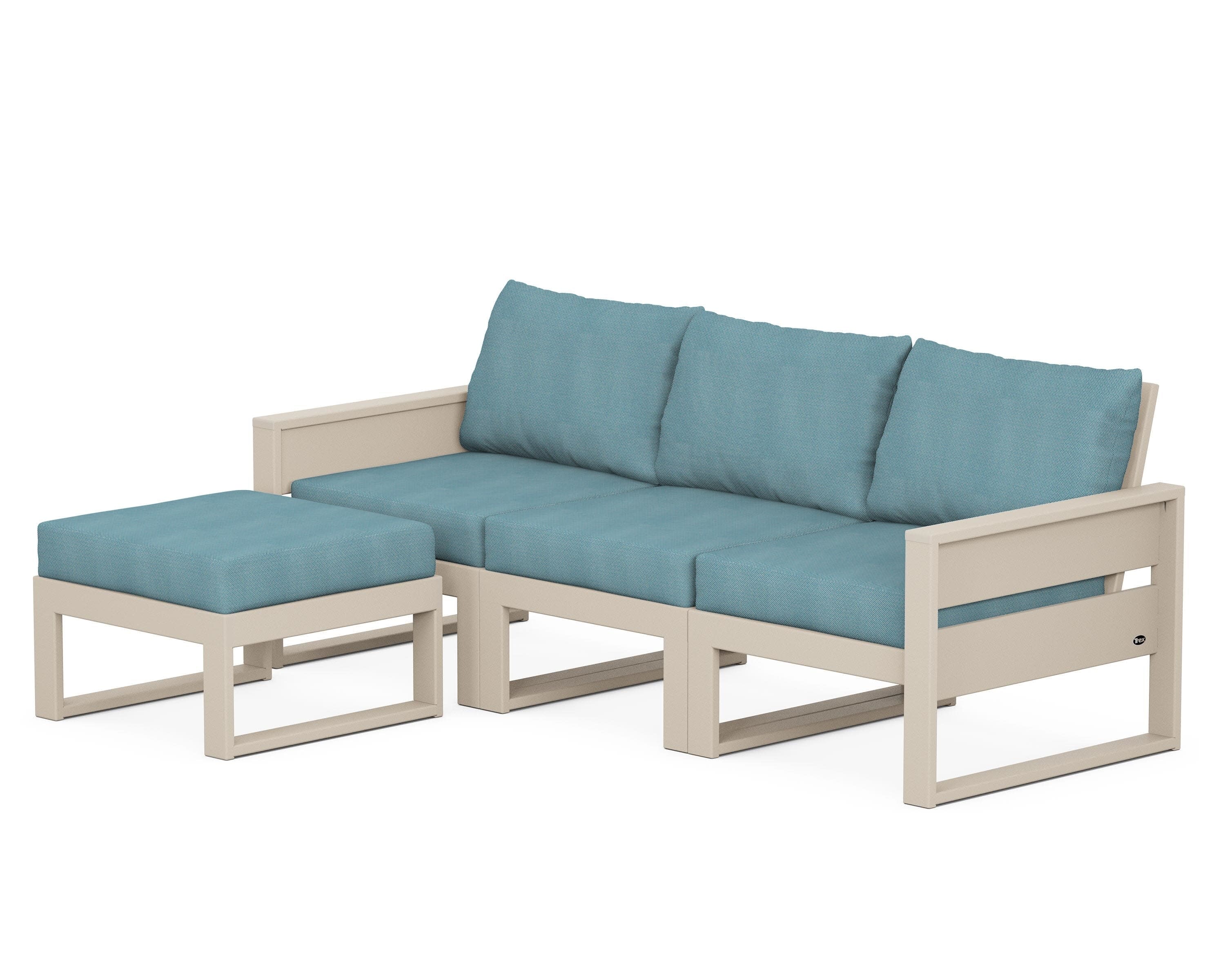 Eastport 4- Piece Sectional with Ottoman in Sand Castle / Lattice Sky Blue
