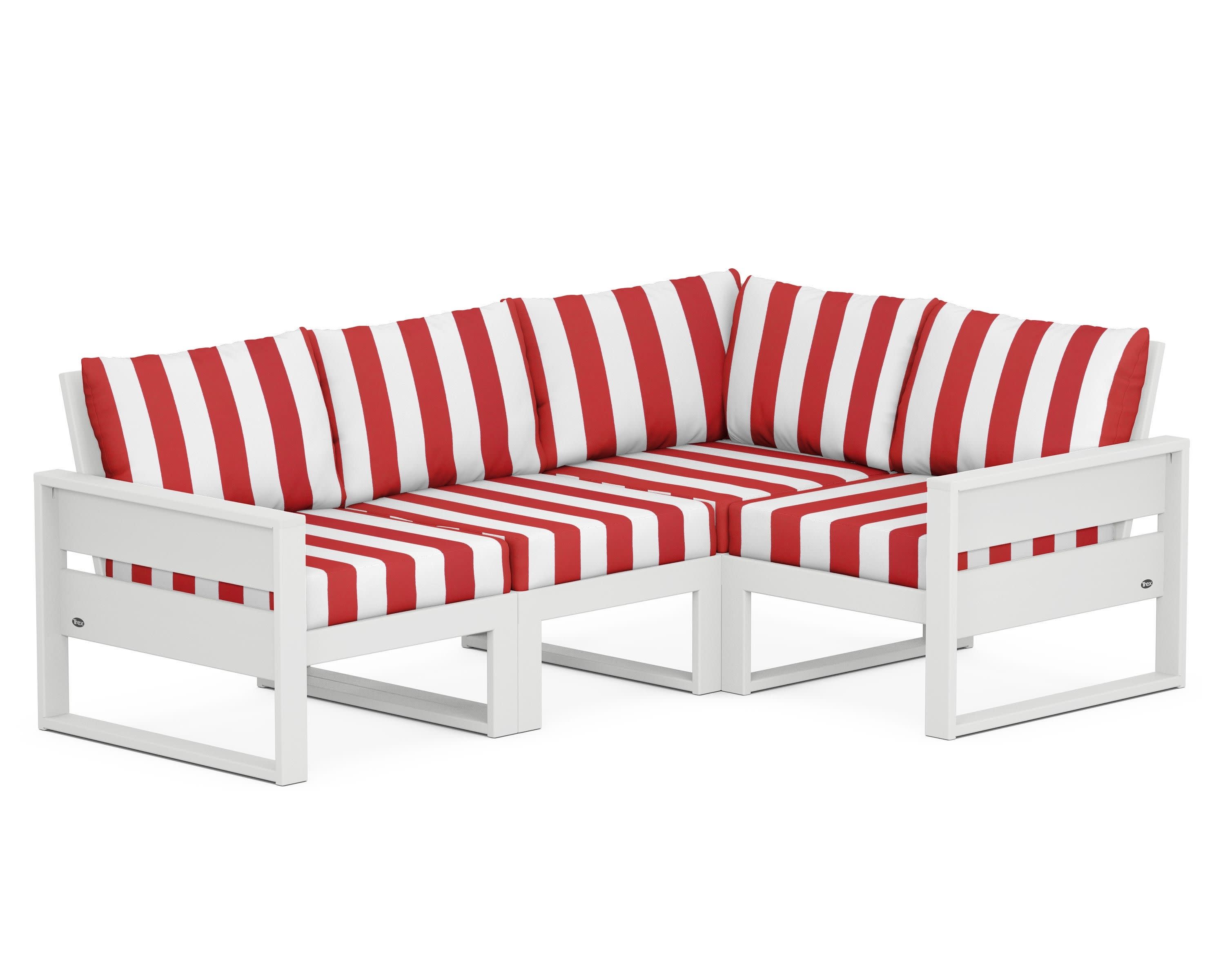 Eastport 4- Piece Sectional in Classic White / Cabana Stripe Crimson