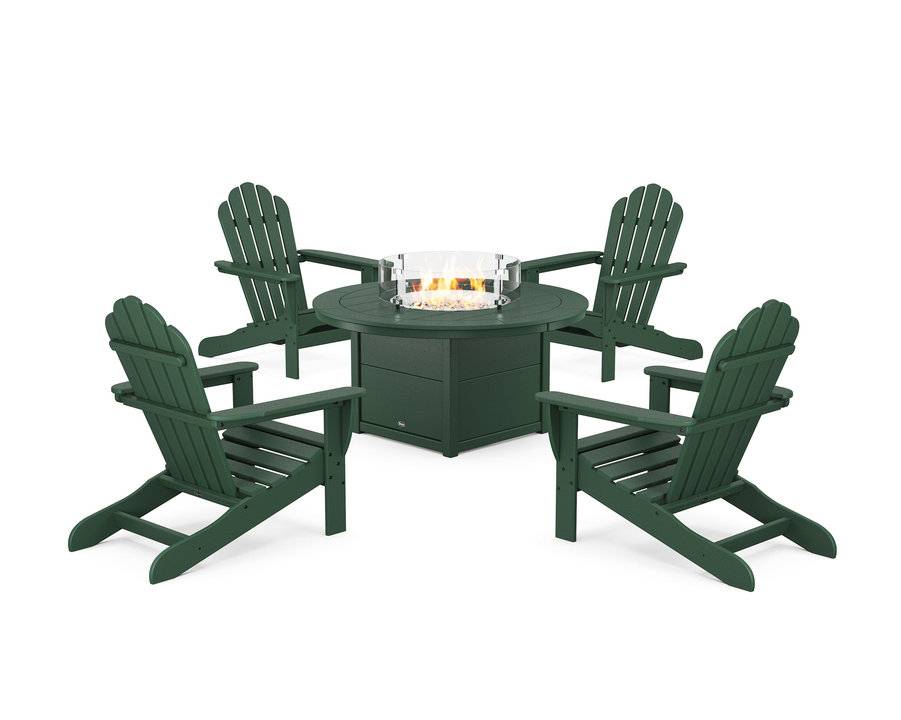 5-Piece Monterey Bay Adirondack Conversation Set with Fire Pit Table in Rainforest Canopy