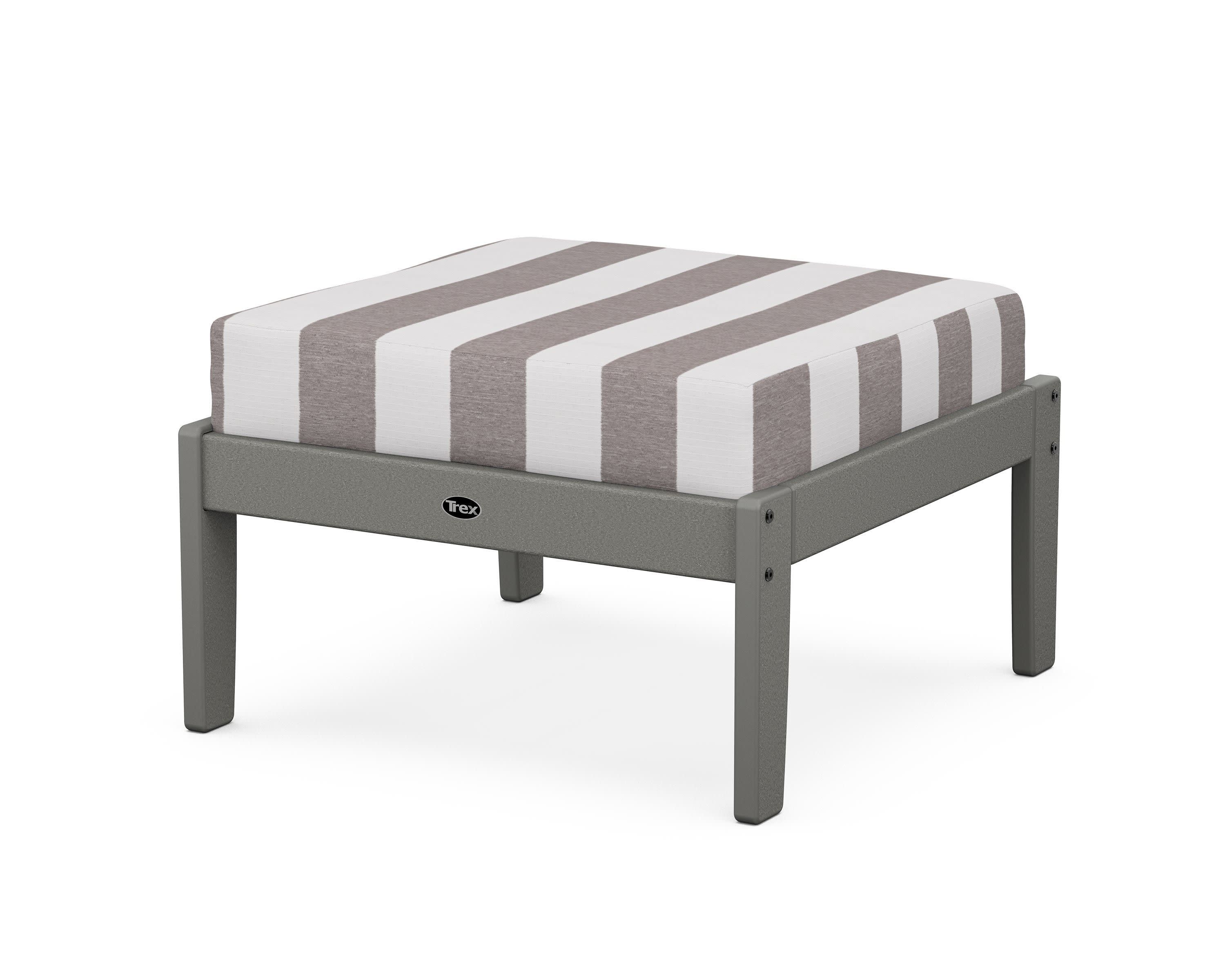 Yacht Club Deep Seating Ottoman in Stepping Stone / Cabana Stripe Grey Mist