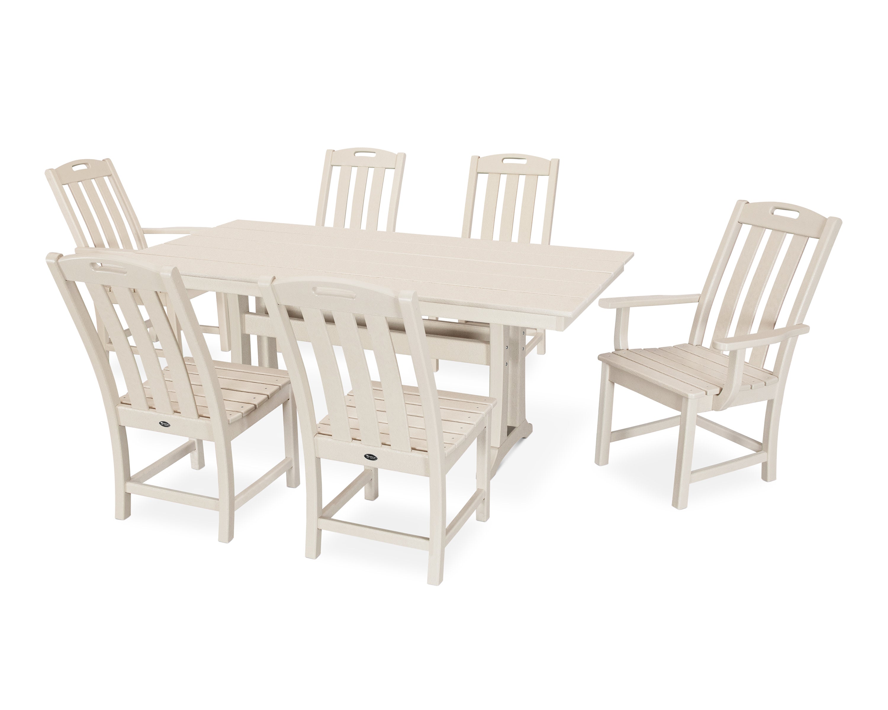 Yacht Club 7-Piece Farmhouse Trestle Dining Set in Sand Castle