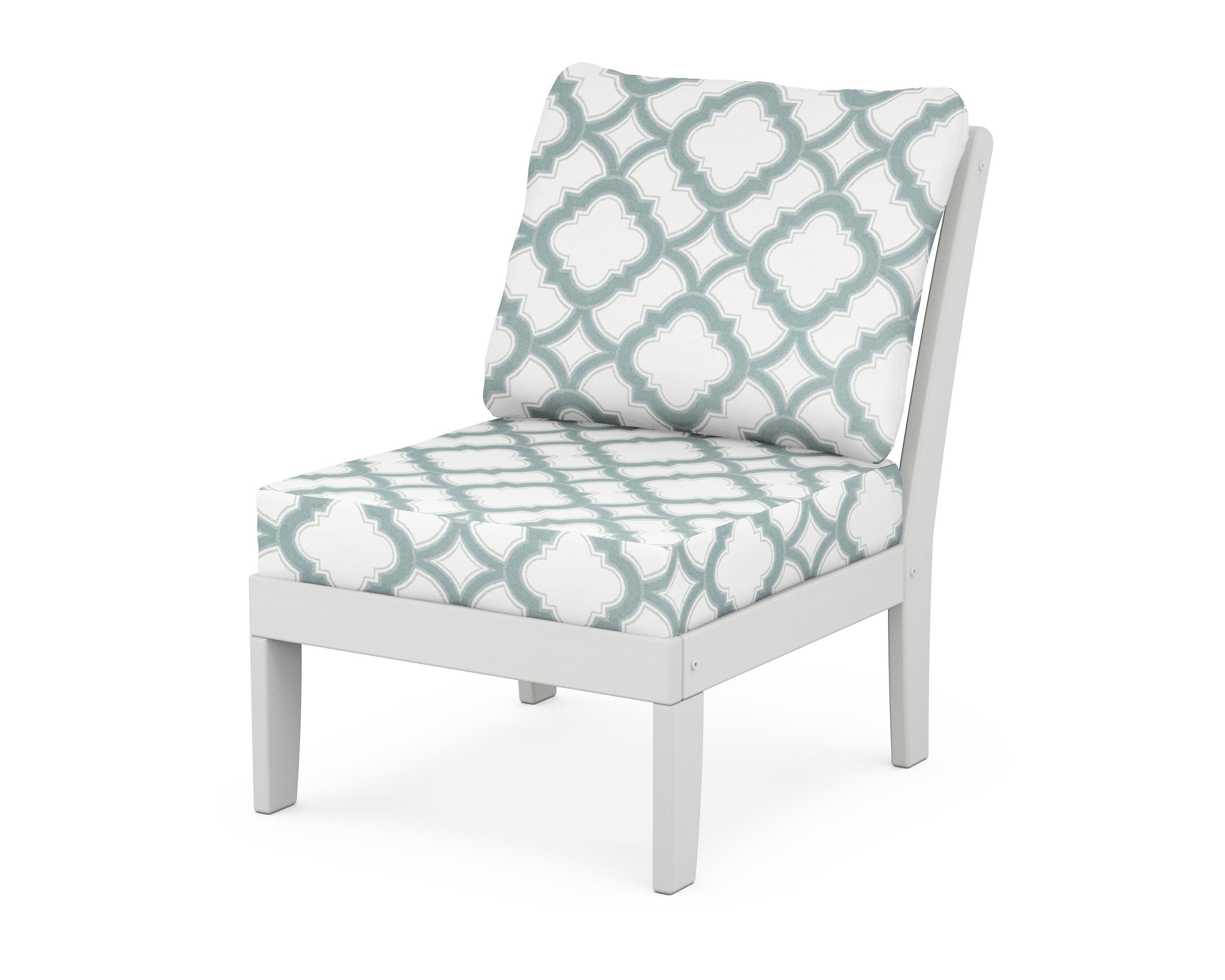 Yacht Club Modular Armless Chair in Classic White / Trellis Glacier Spa
