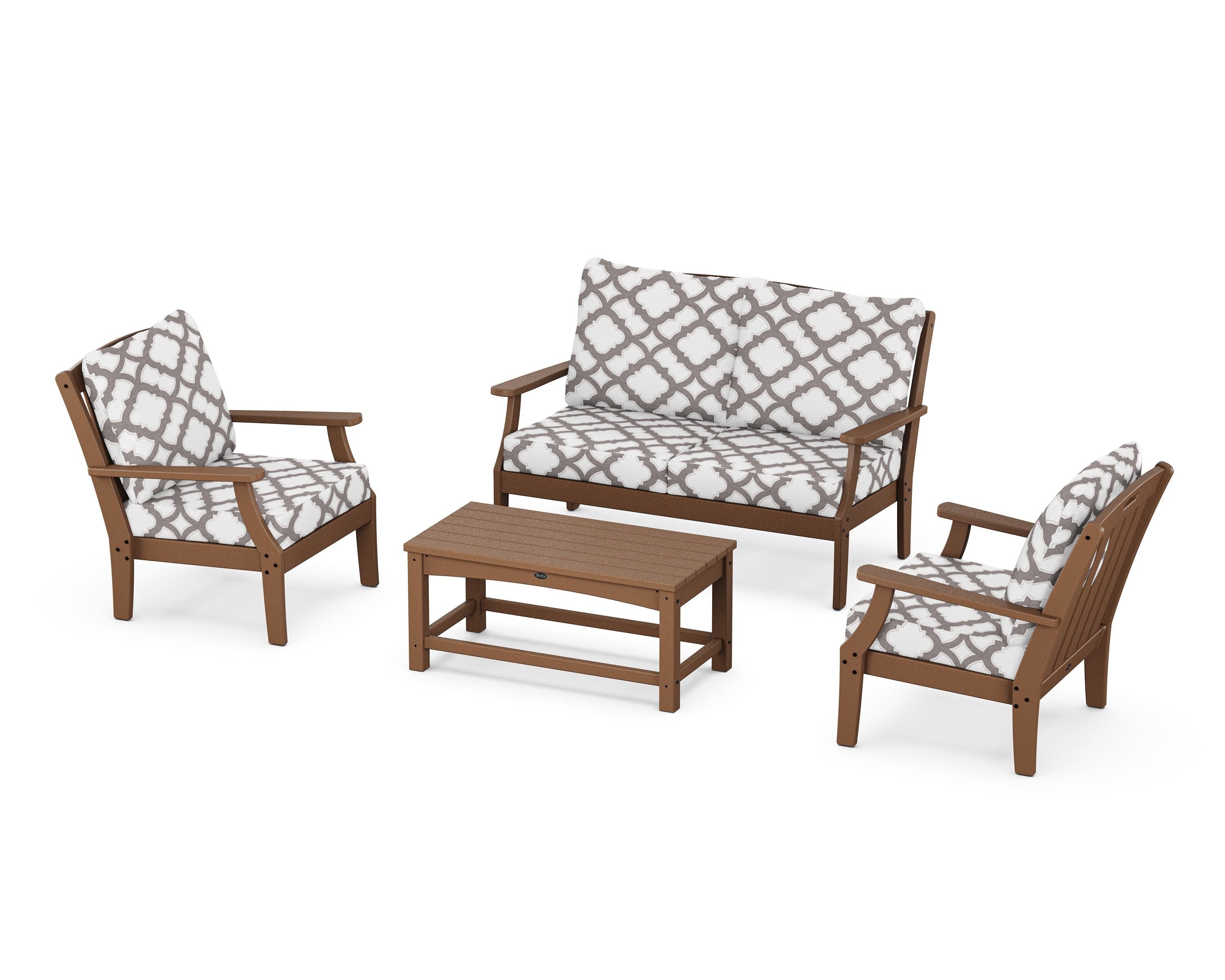 Yacht Club 4-Piece Deep Seating Chair Set in Tree House / Trellis Grey Mist