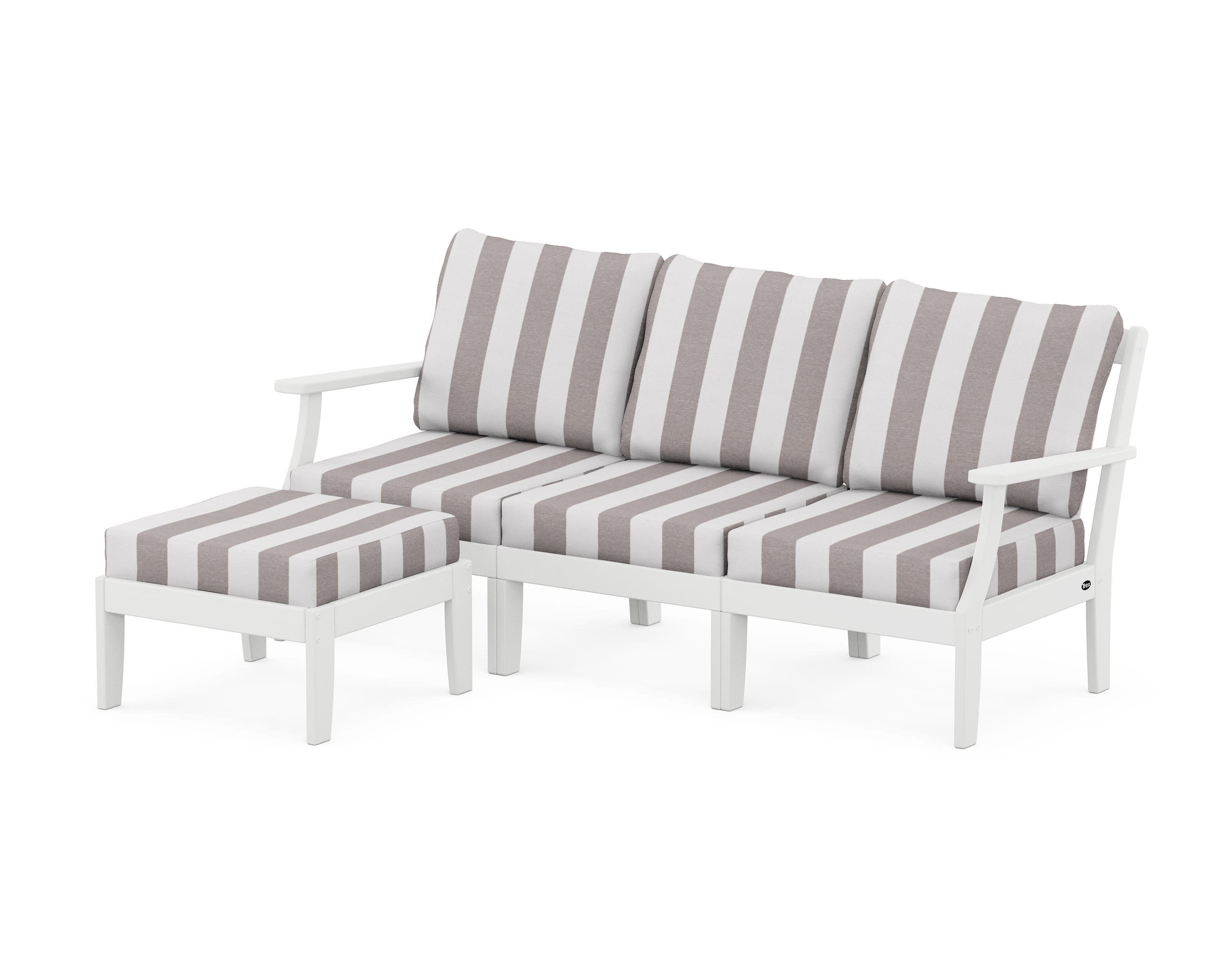 Yacht Club Modular 4-Piece Deep Seating Set with Ottoman in Classic White / Cabana Stripe Grey Mist