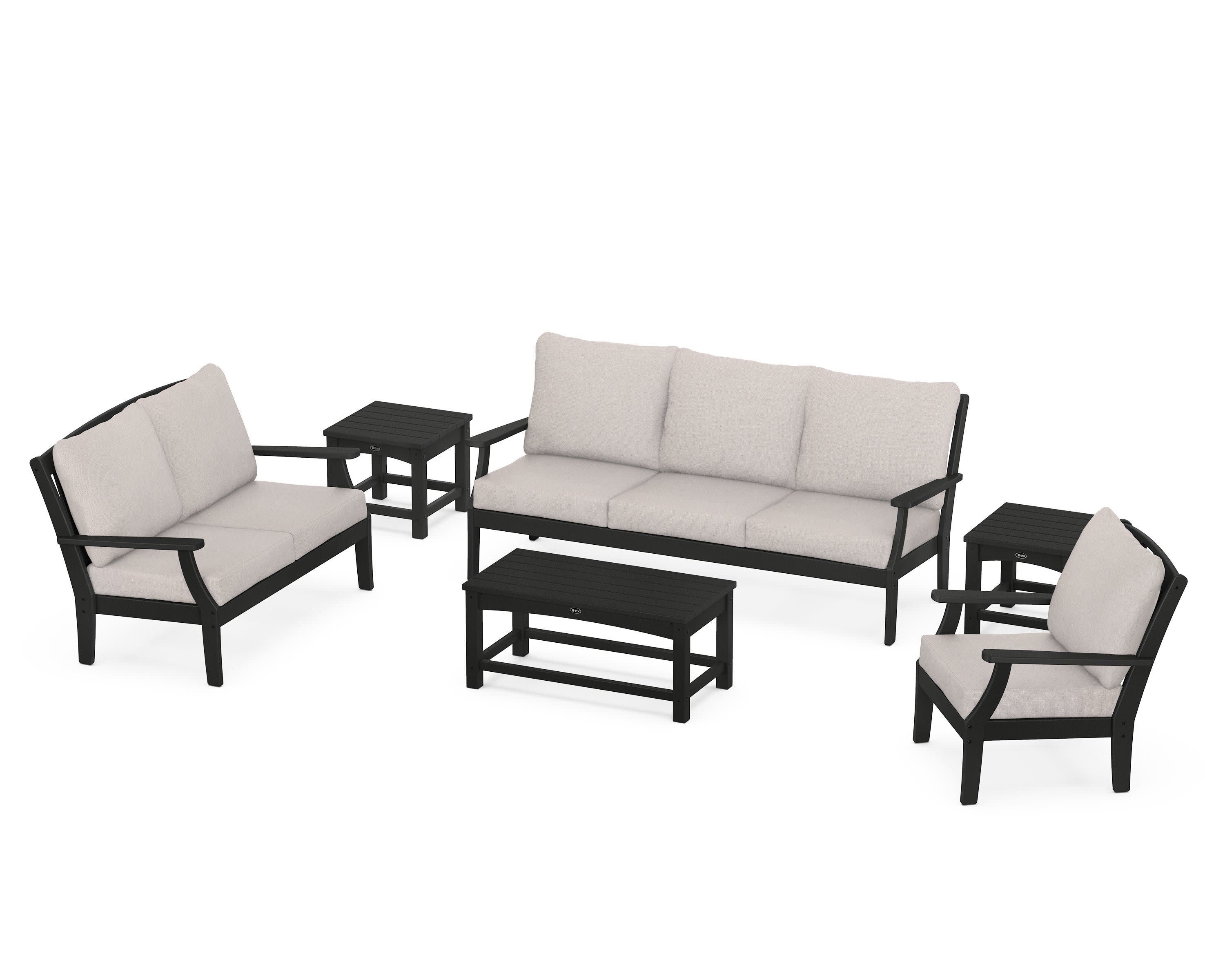 Yacht Club 6-Piece Deep Seating Set in Charcoal Black / Dune Burlap
