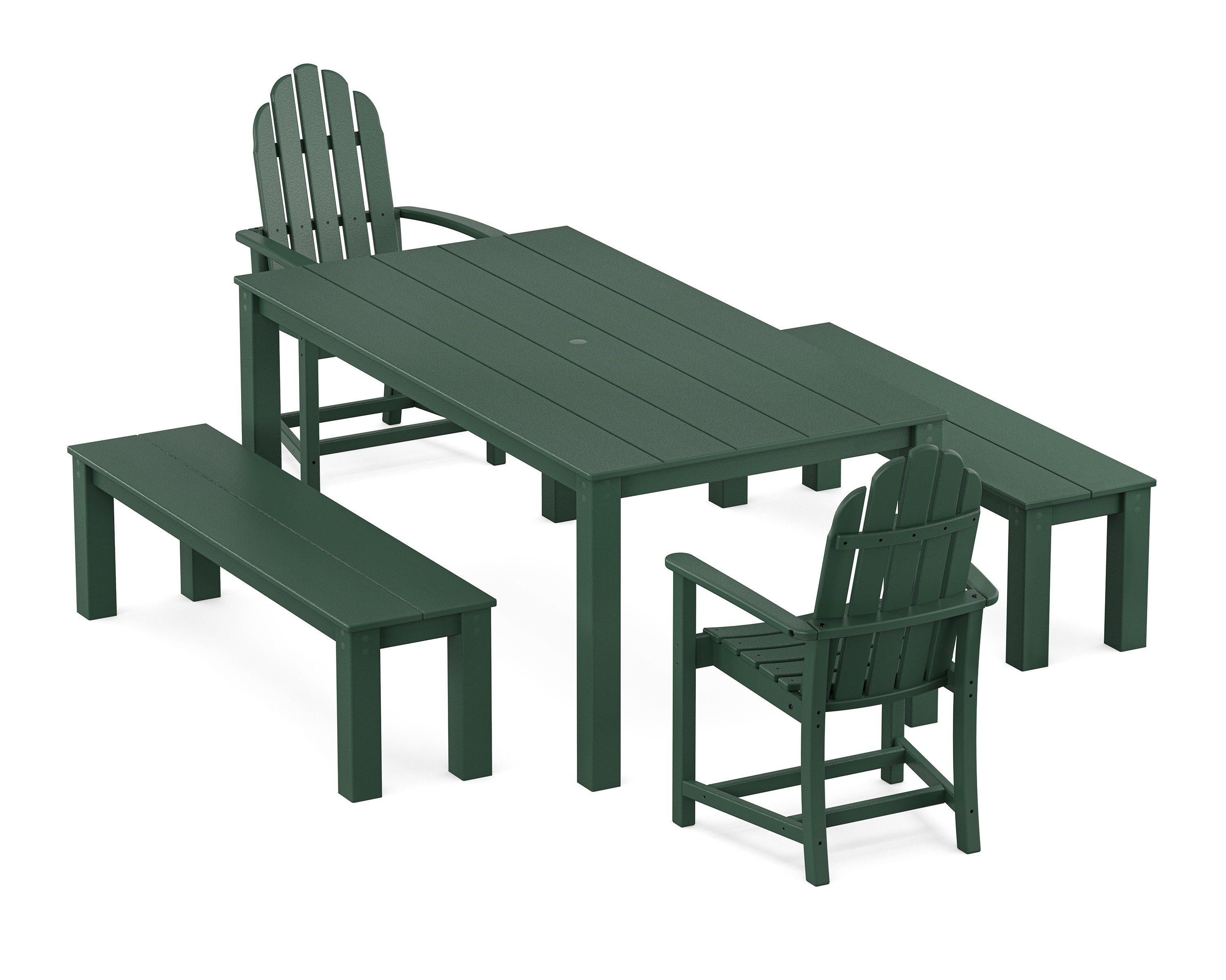Cape Cod Adirondack 5-Piece Parsons Dining Set with Benches in Rainforest Canopy
