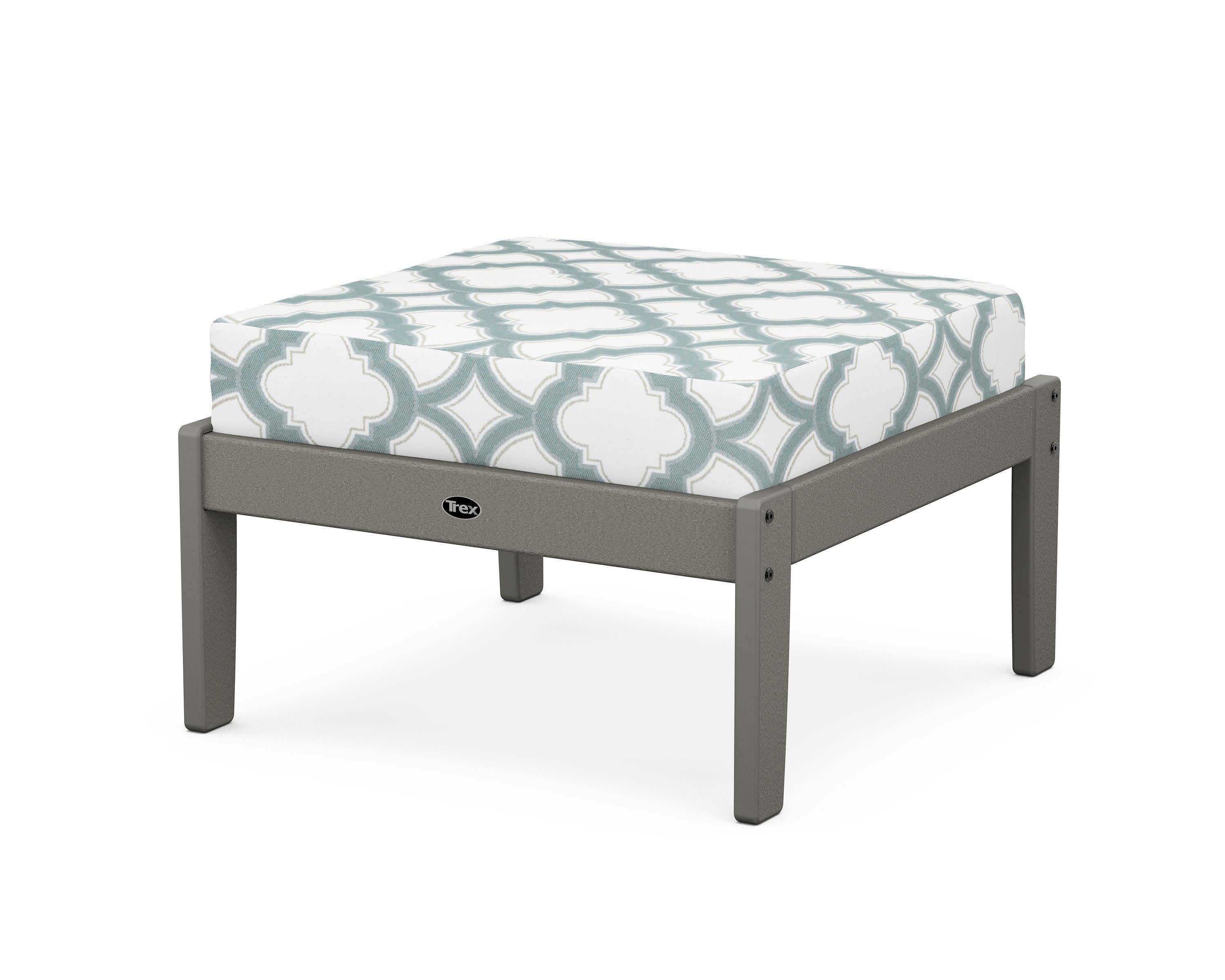 Yacht Club Deep Seating Ottoman in Stepping Stone / Trellis Glacier Spa
