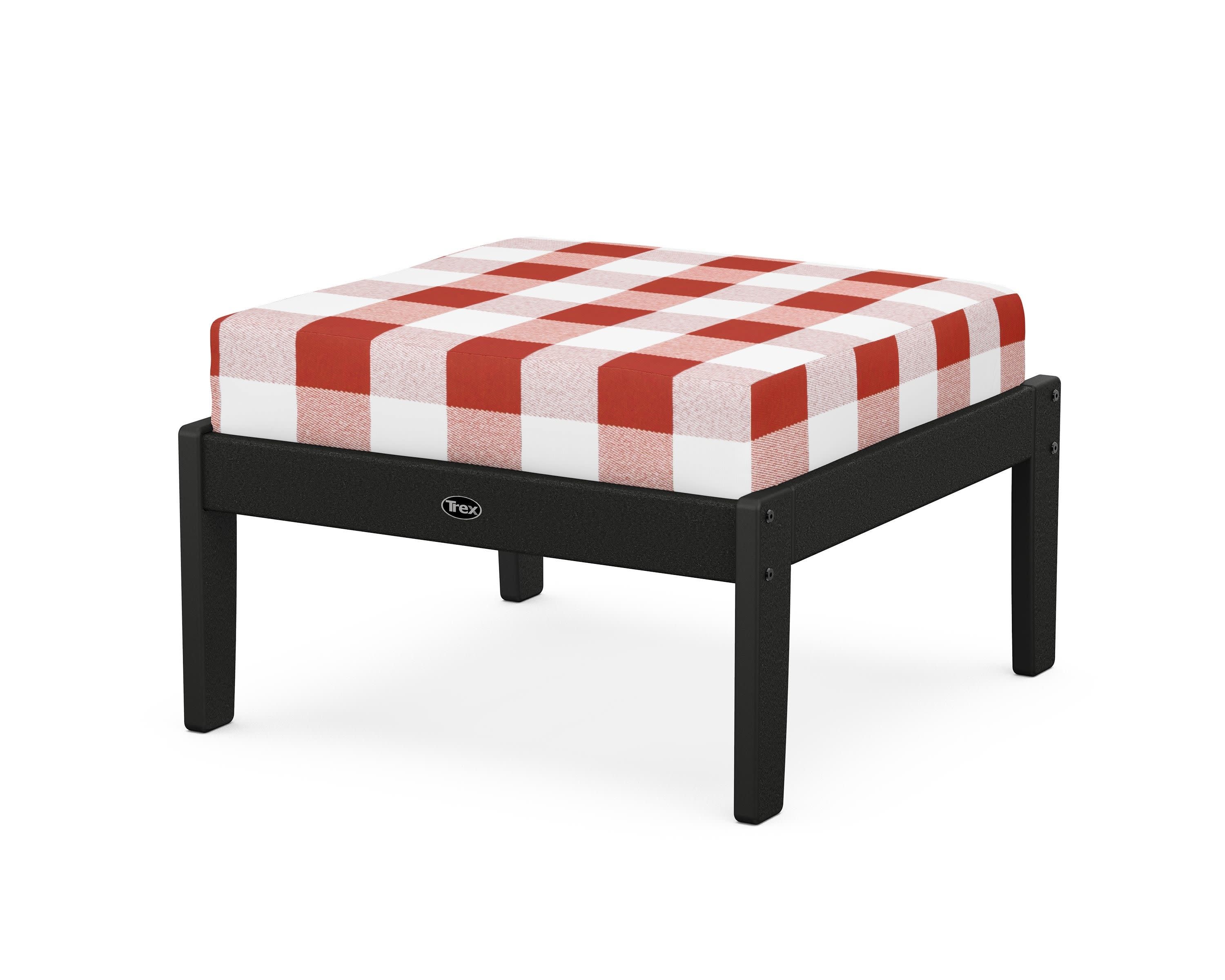 Yacht Club Deep Seating Ottoman in Charcoal Black / Buffalo Plaid Crimson